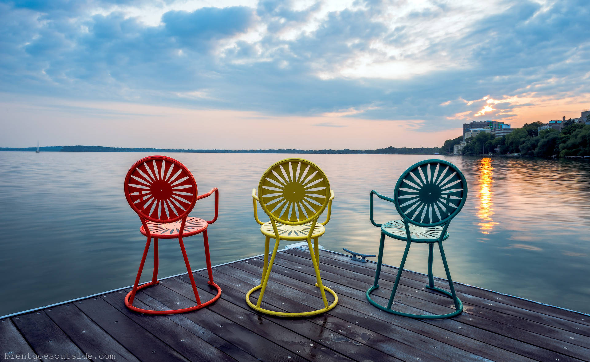 Madison, sunburst chairs, wooden dock, Full HD Desktop Wallpaper