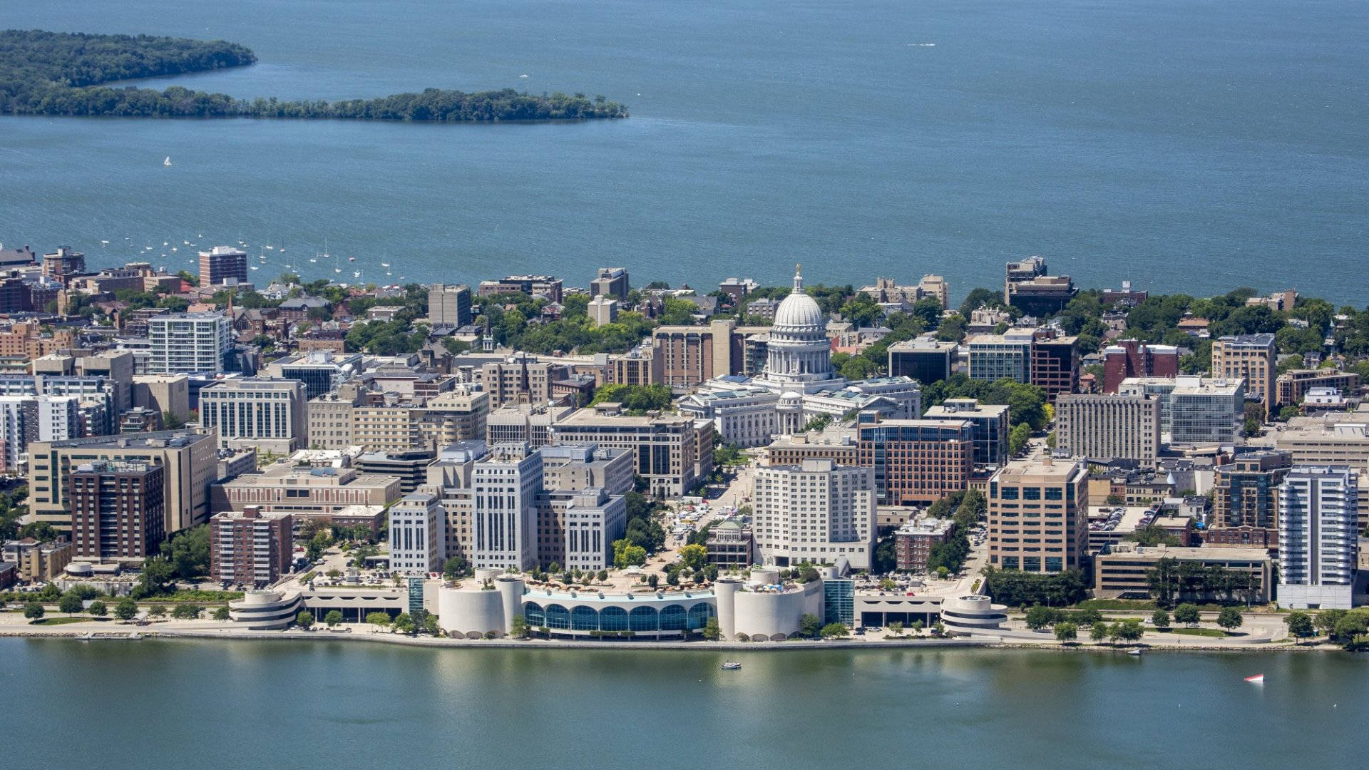 Madison, domed capitol building, bodies of water, Full HD Desktop Wallpaper