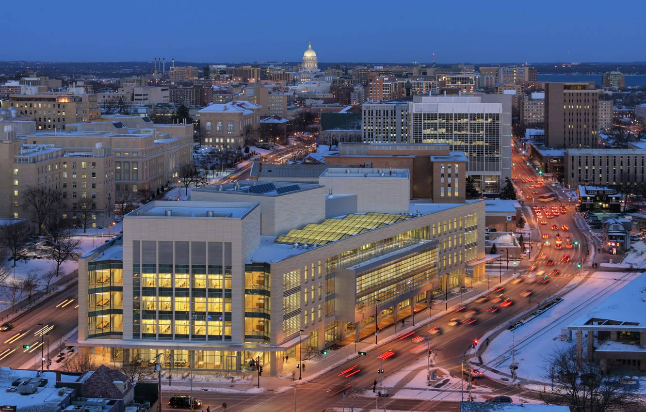 Madison, night, snowy cityscape, HD Desktop Wallpaper