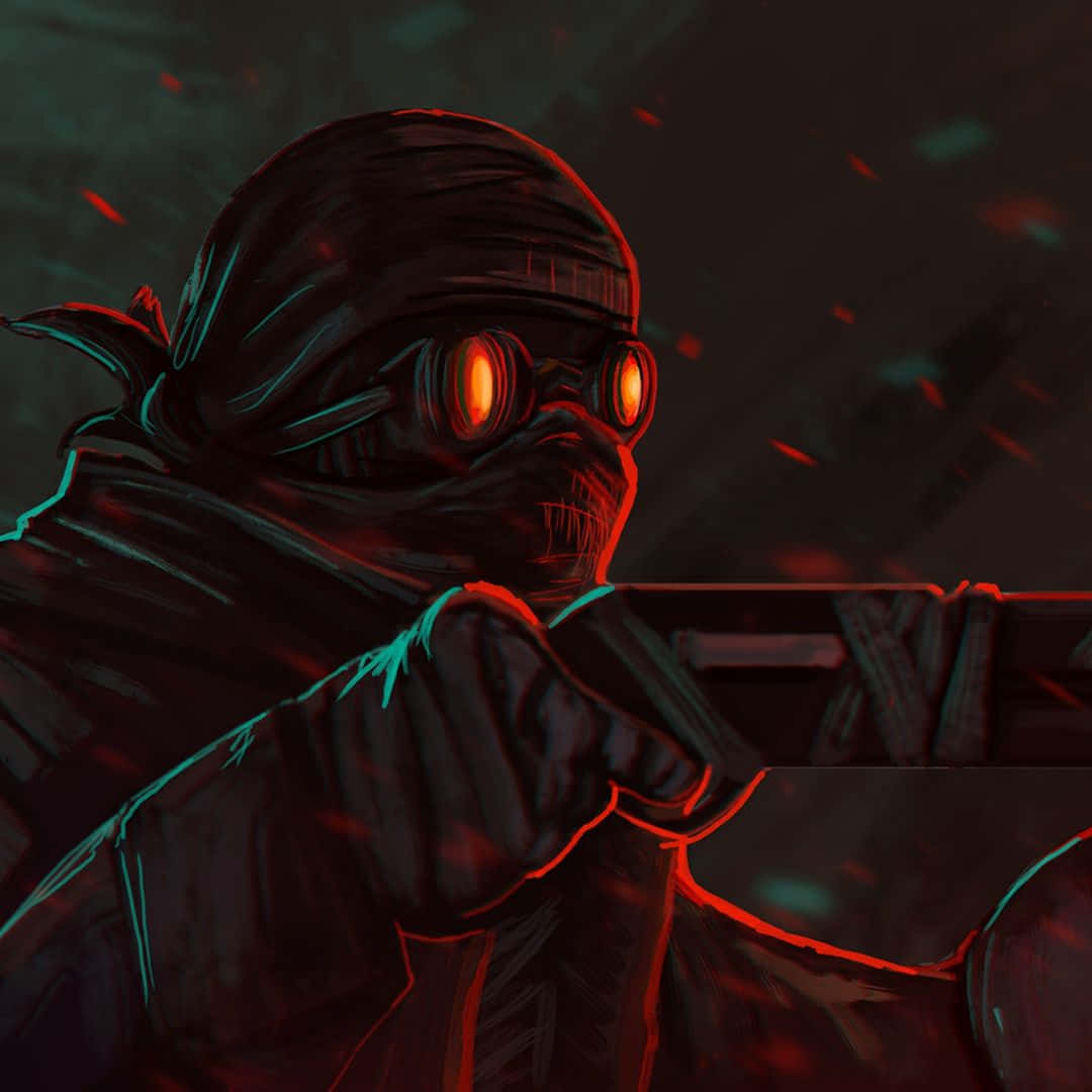 Madness Combat, glowing orange eyes, red and teal highlights, SD Desktop Wallpaper