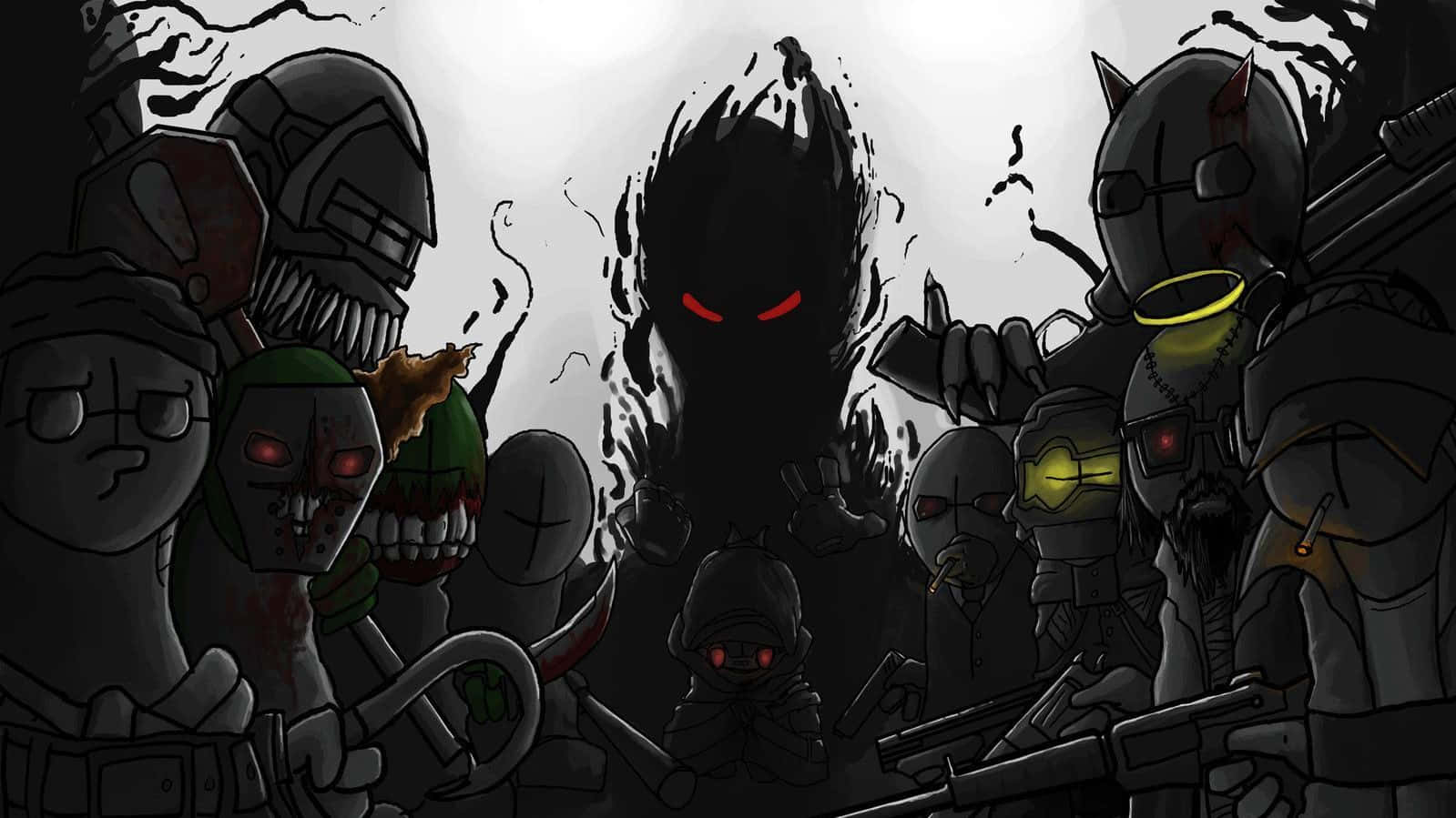 Madness Combat, dark anime-style, menacing armored figures, HD Desktop Wallpaper