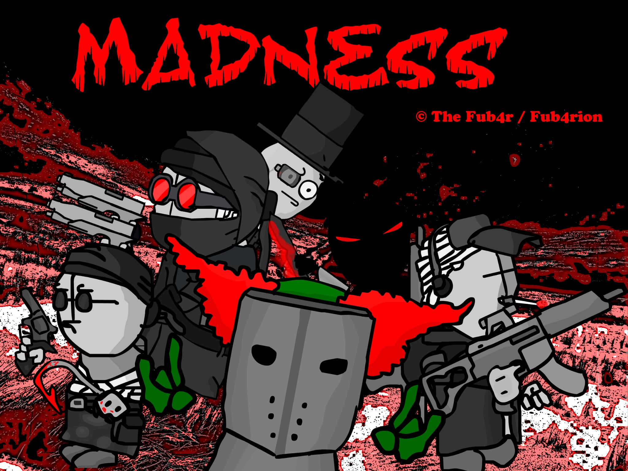 Madness Combat, dripping red letters, blood-splattered red and black background, Full HD Desktop Wallpaper
