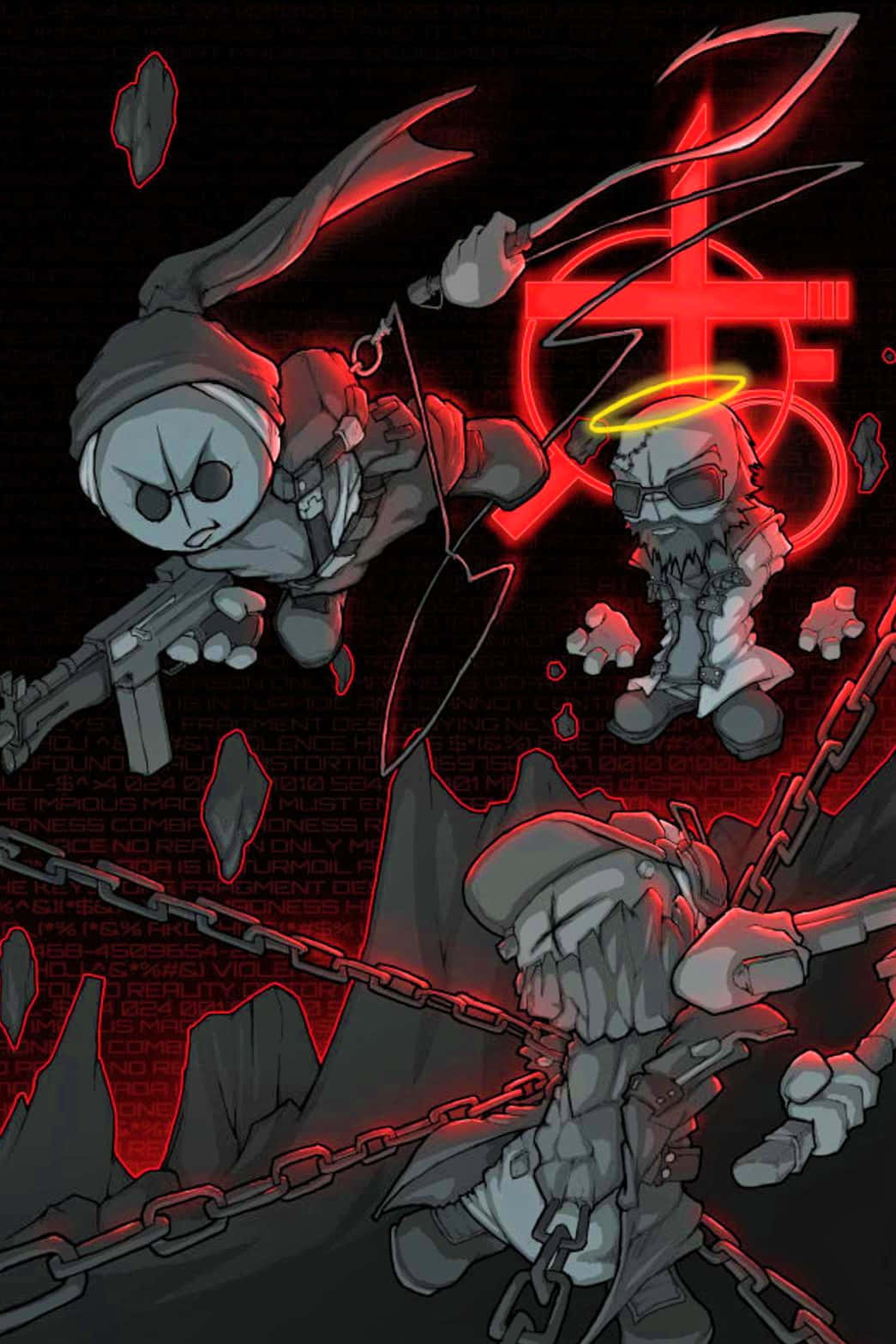 Madness Combat, chibi-style warriors, dark red-lit battle scene, HD Phone Wallpaper