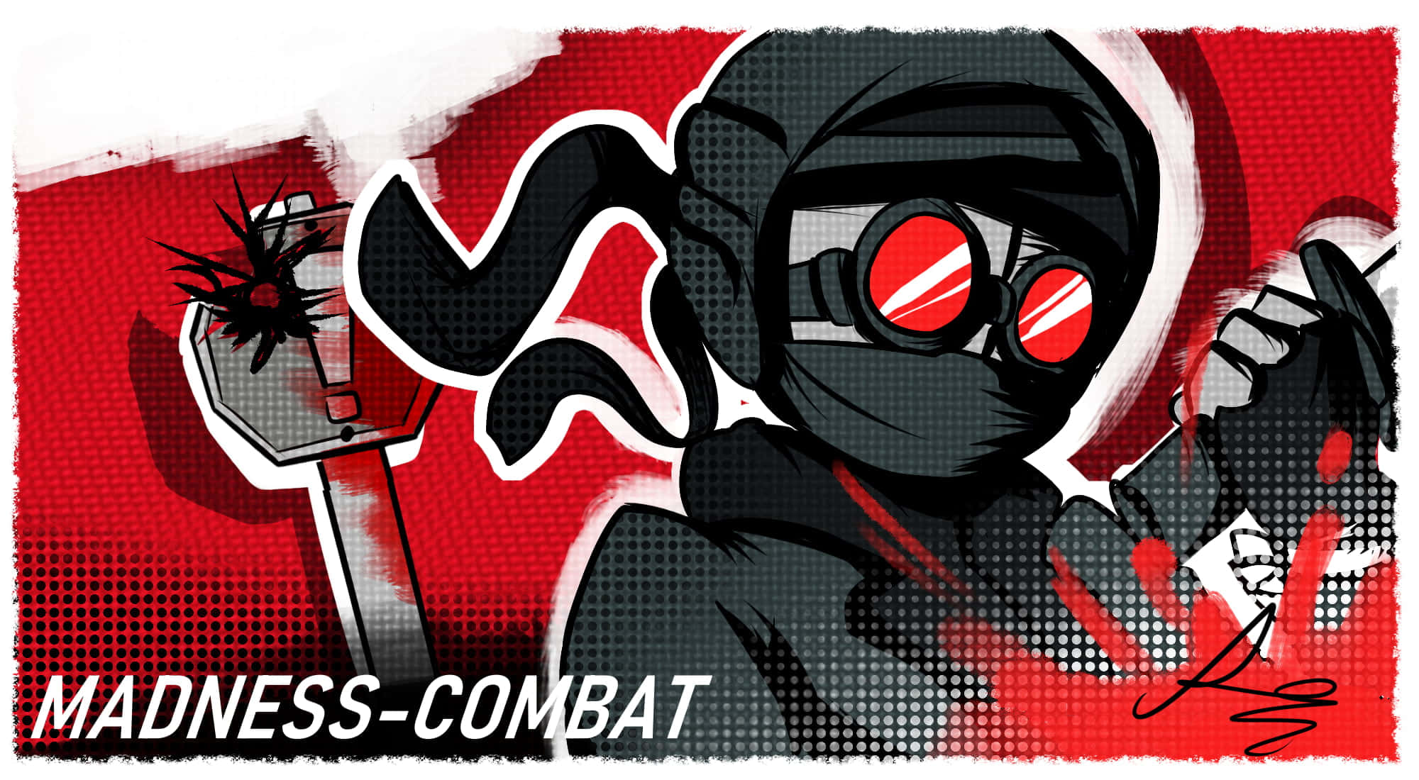 Madness Combat, red goggles, black hood, Full HD Desktop Wallpaper
