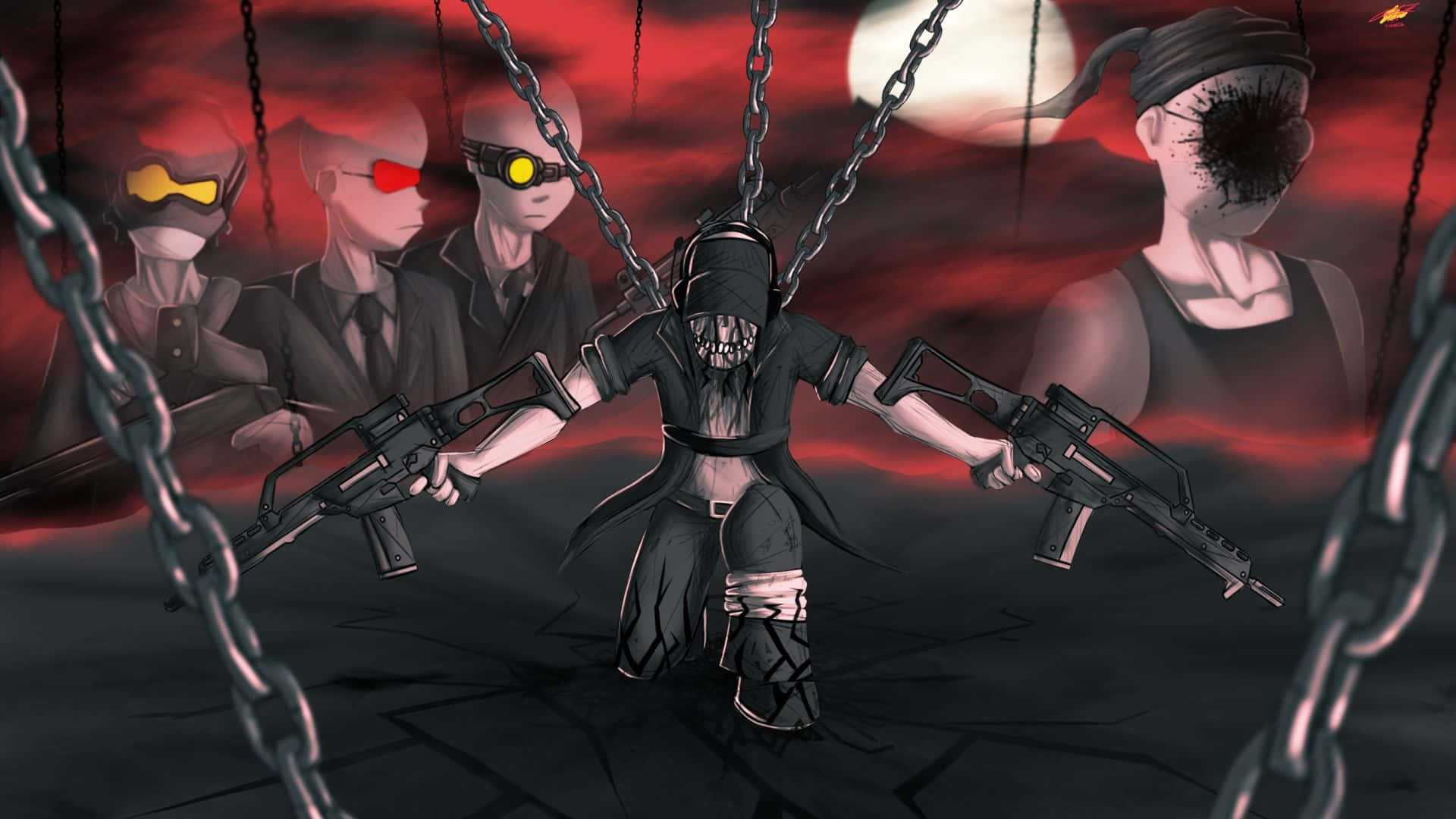Madness Combat, masked anime figure, chains, Full HD Desktop Wallpaper