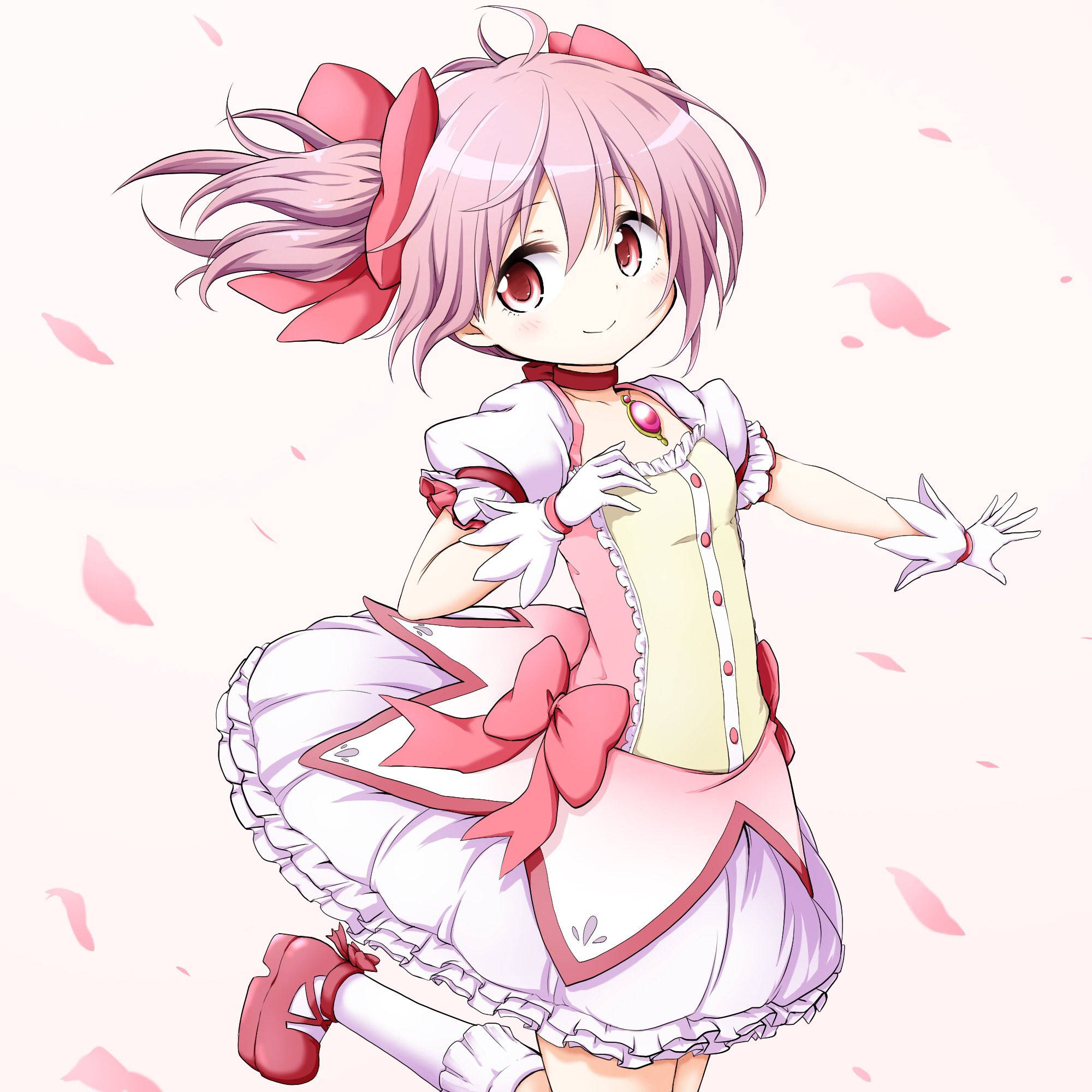 Madoka Magica, pink hair, bow, Full HD Desktop Wallpaper