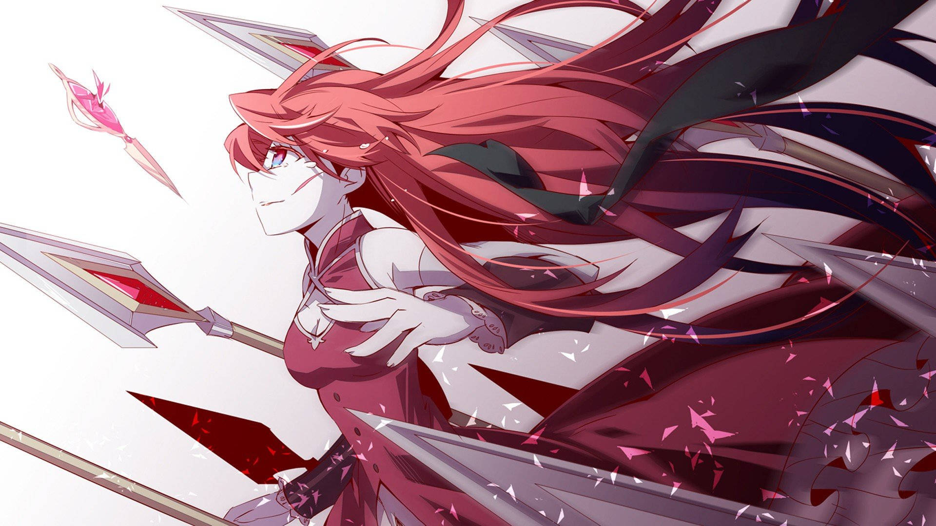 Madoka Magica, spear warrior, red hair, Full HD Desktop Wallpaper