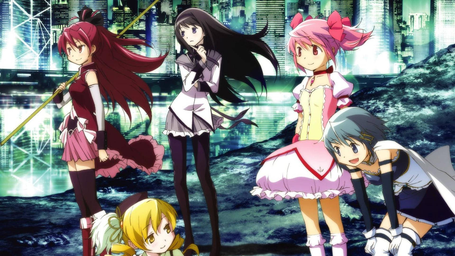 Madoka Magica, anime girls, colorful outfits, Full HD Desktop Wallpaper