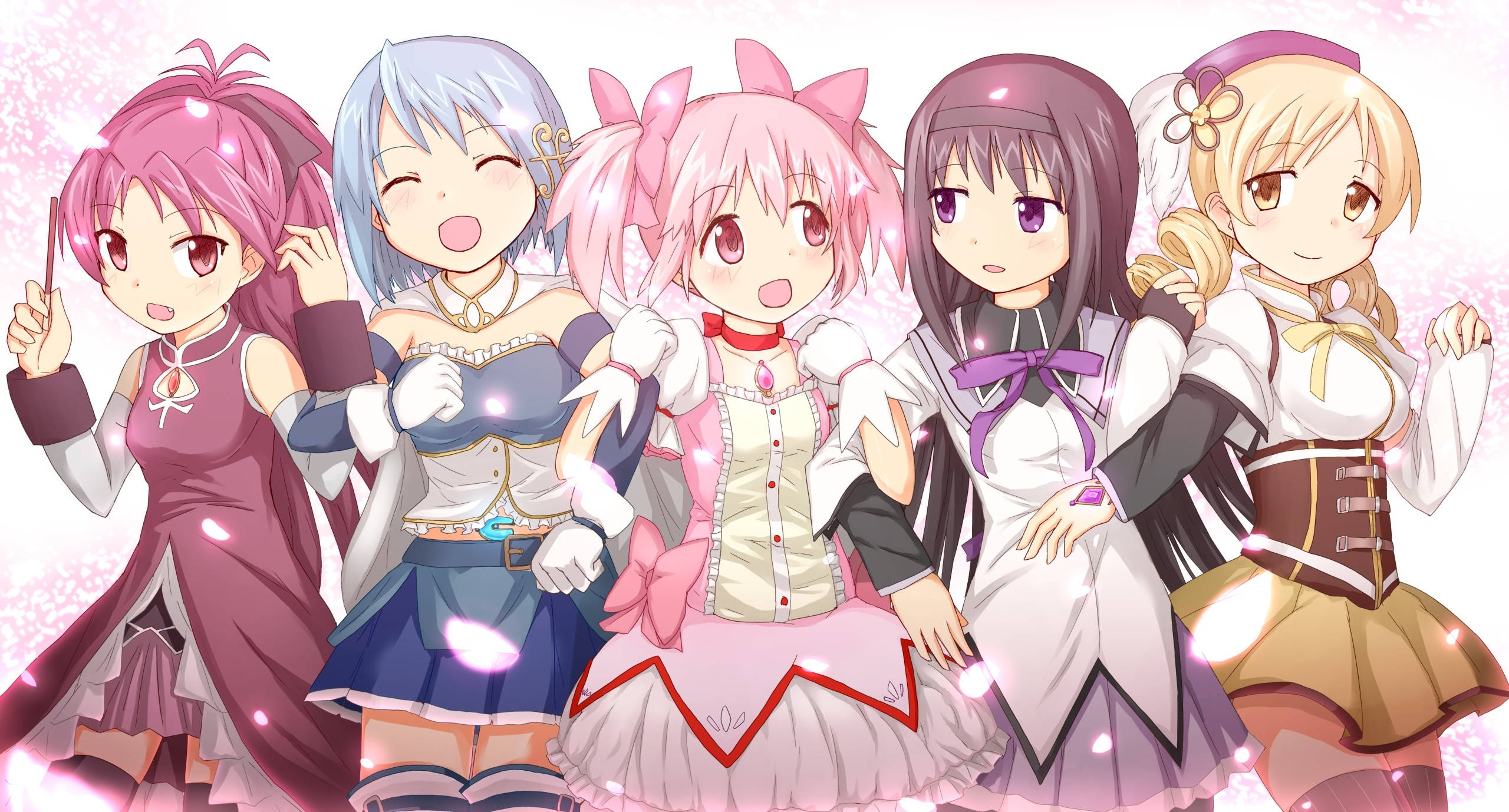 Madoka Magica, anime girls, colorful dresses, 2K Desktop Wallpaper