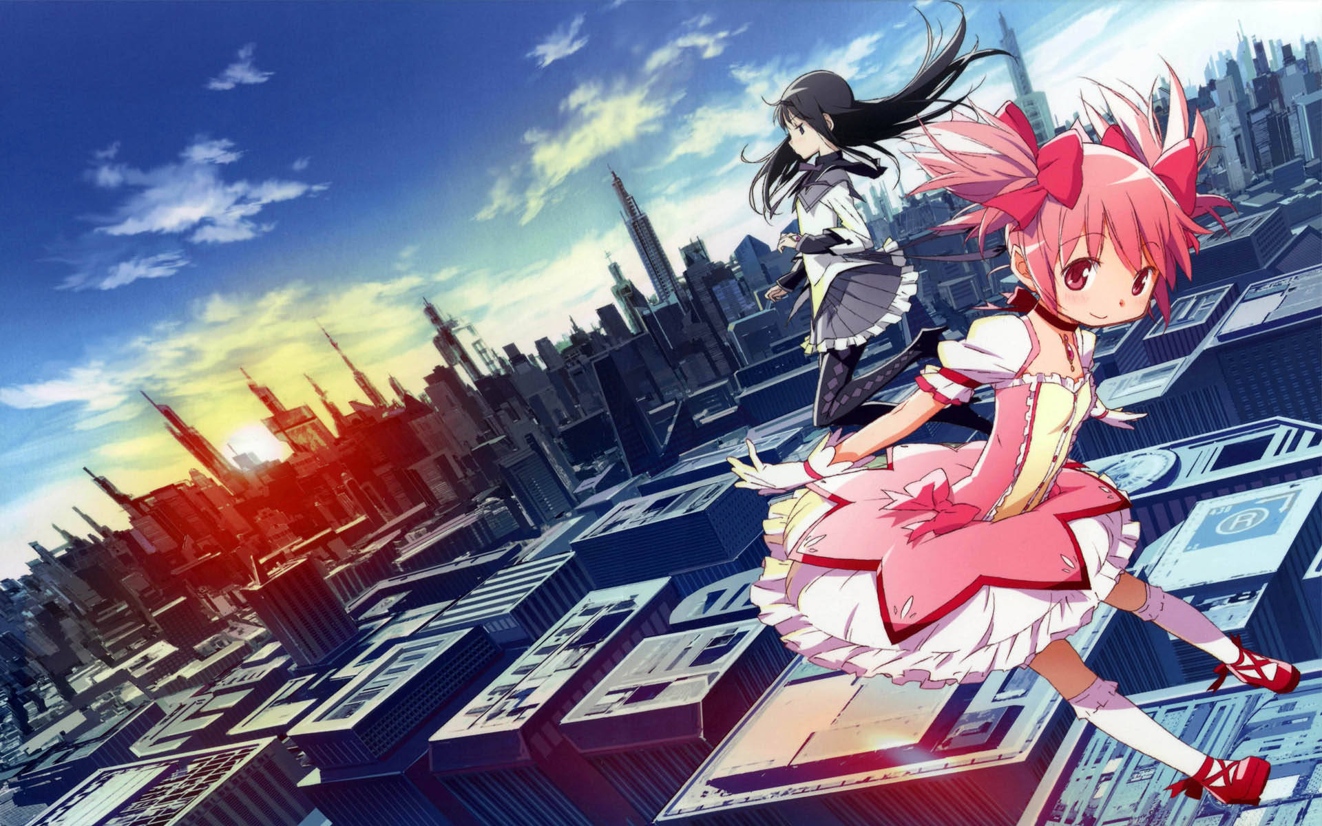 Madoka Magica, cityscape, sunset, Full HD Desktop Wallpaper