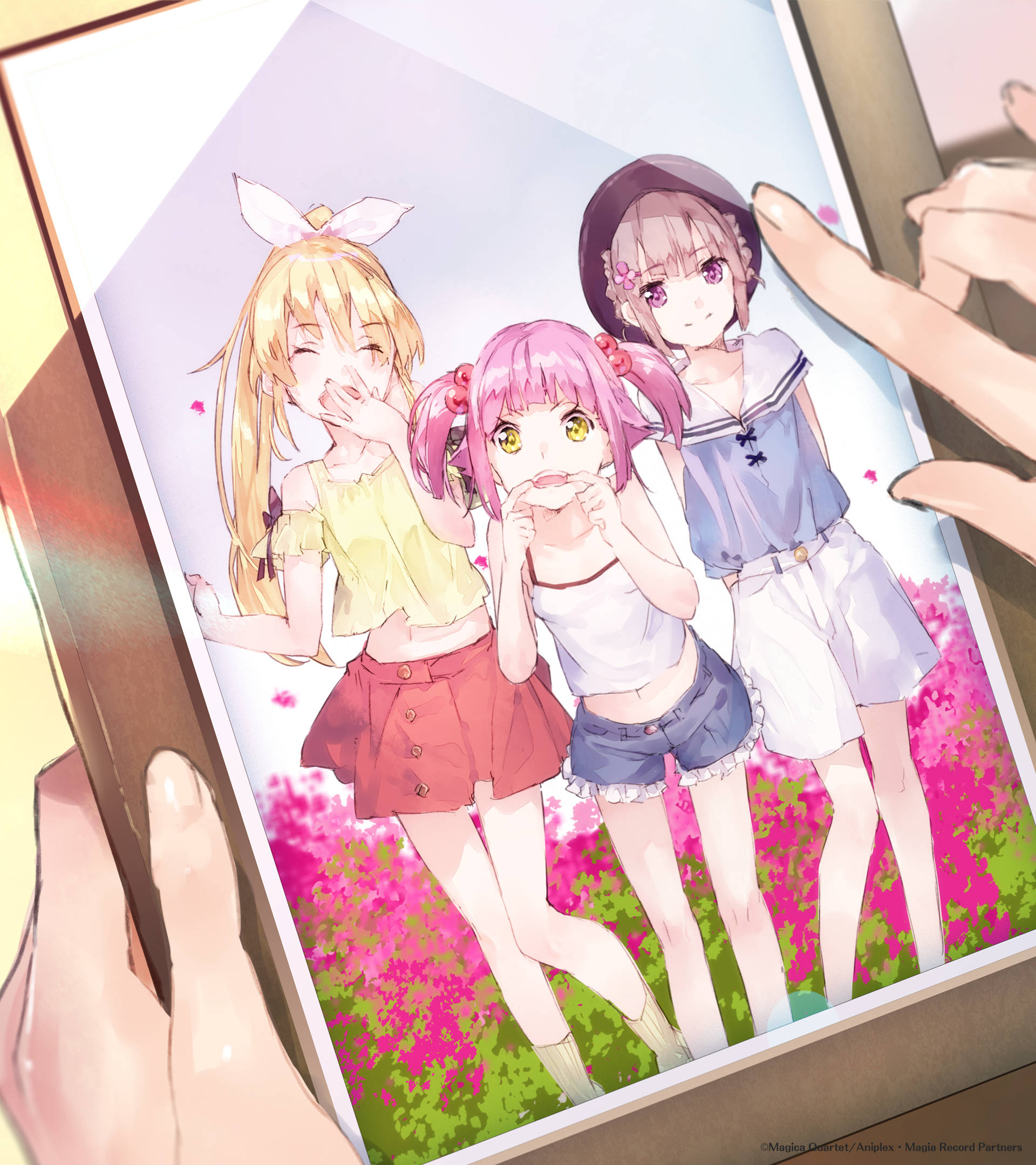 Madoka Magica, cute trio, anime girls, Full HD Phone Wallpaper