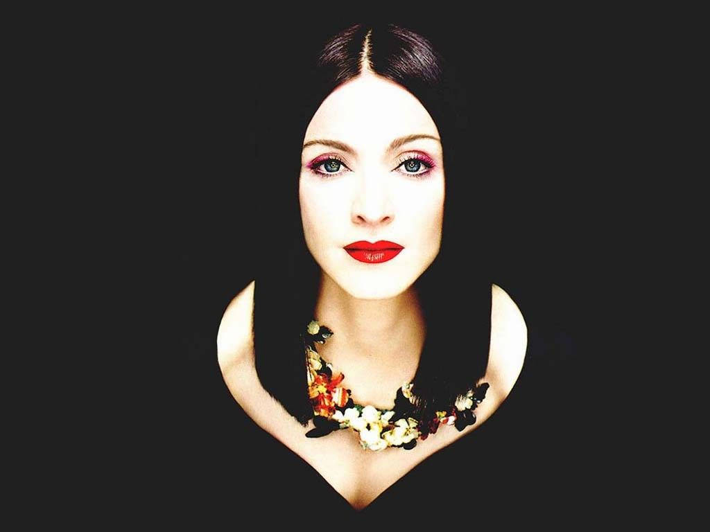Madonna, bold red lips, vibrant eye makeup, SD Desktop Wallpaper