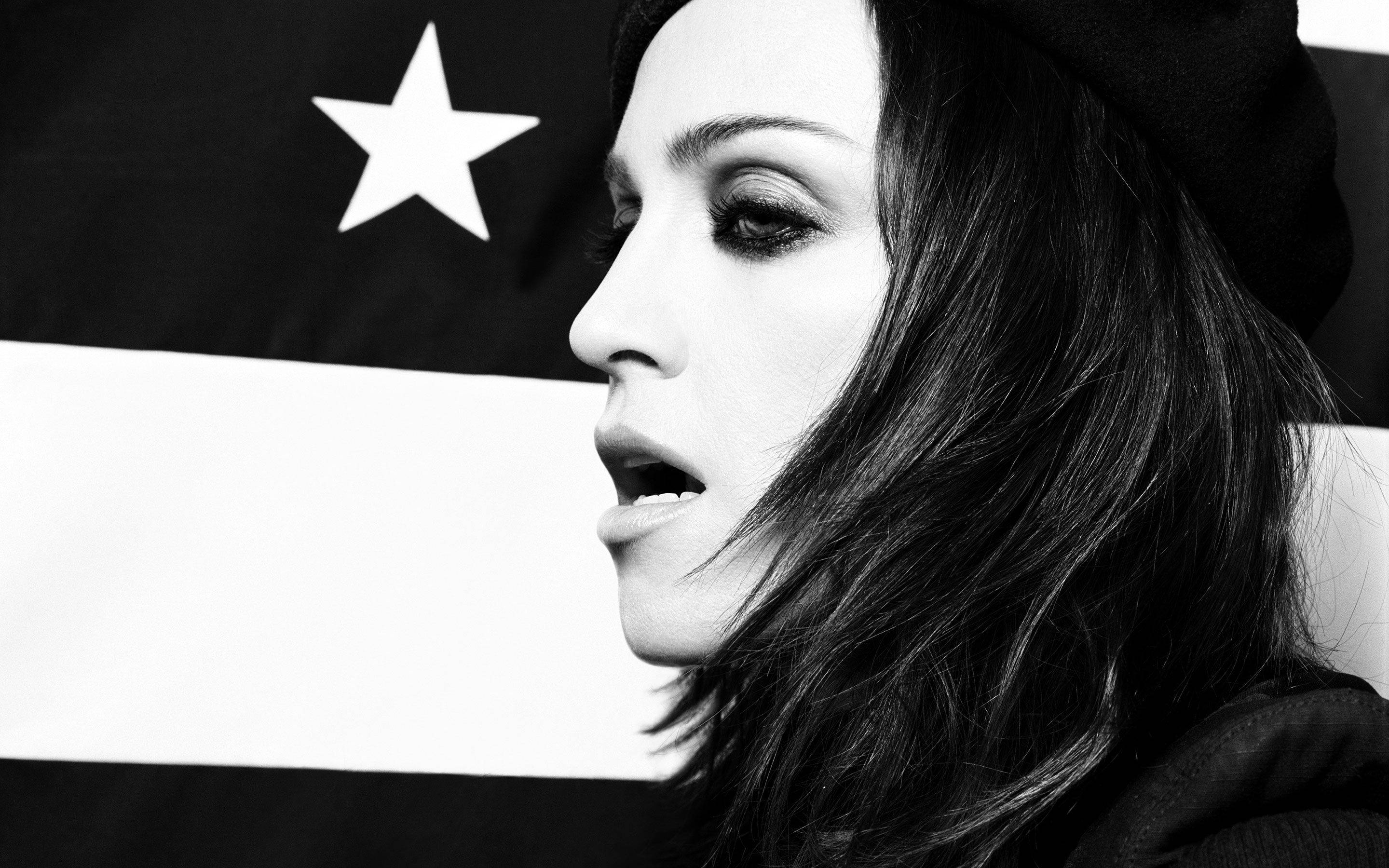 Madonna, stars and stripes, beret, 2K Desktop Wallpaper