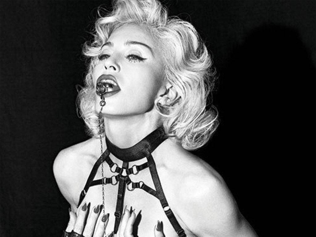 Madonna, black and white, blonde curls, SD Desktop Wallpaper