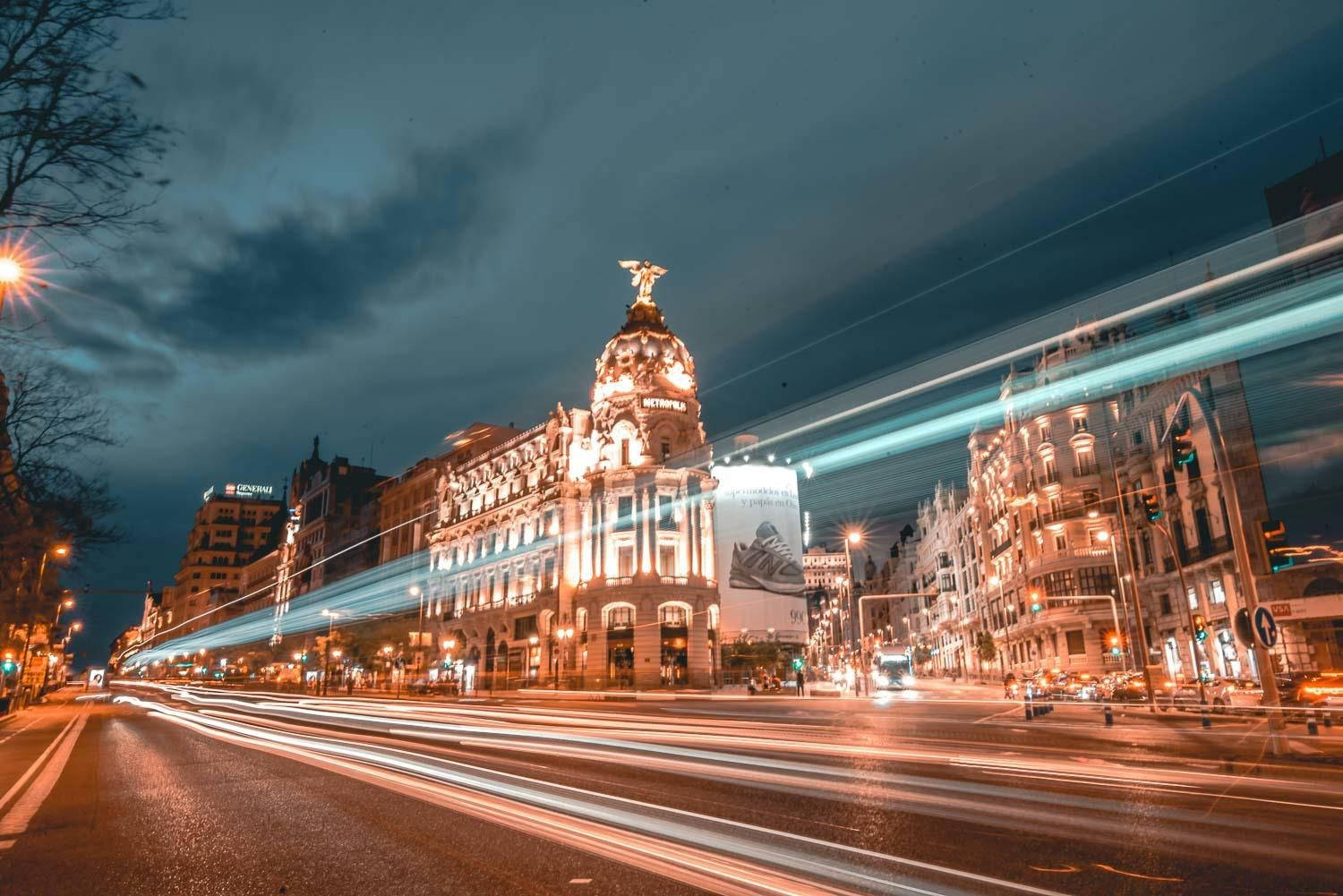 Madrid, street, night view, HD Desktop Wallpaper