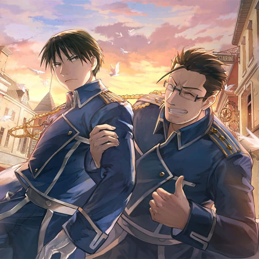 Maes Hughes, blue military uniform, European street, SD Desktop Wallpaper
