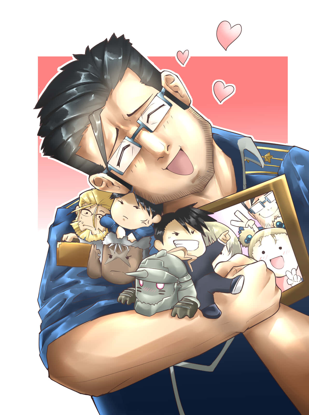 Maes Hughes, chibi characters, photo frame, HD Phone Wallpaper