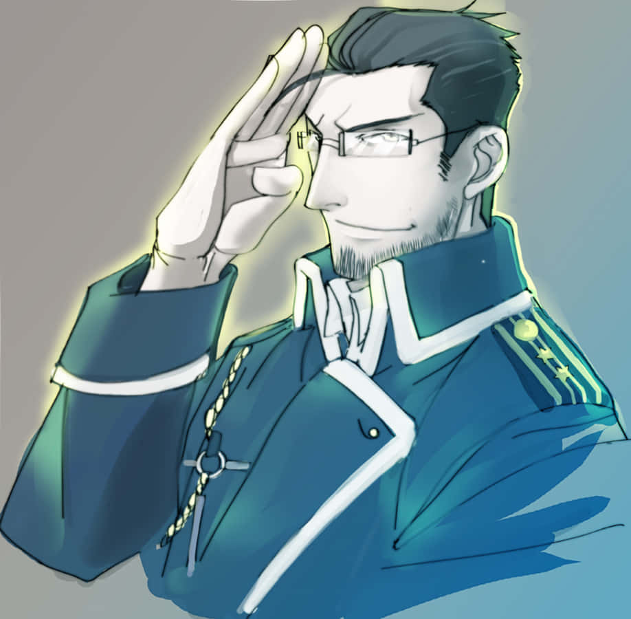 Maes Hughes, anime officer, blue uniform, SD Desktop Wallpaper