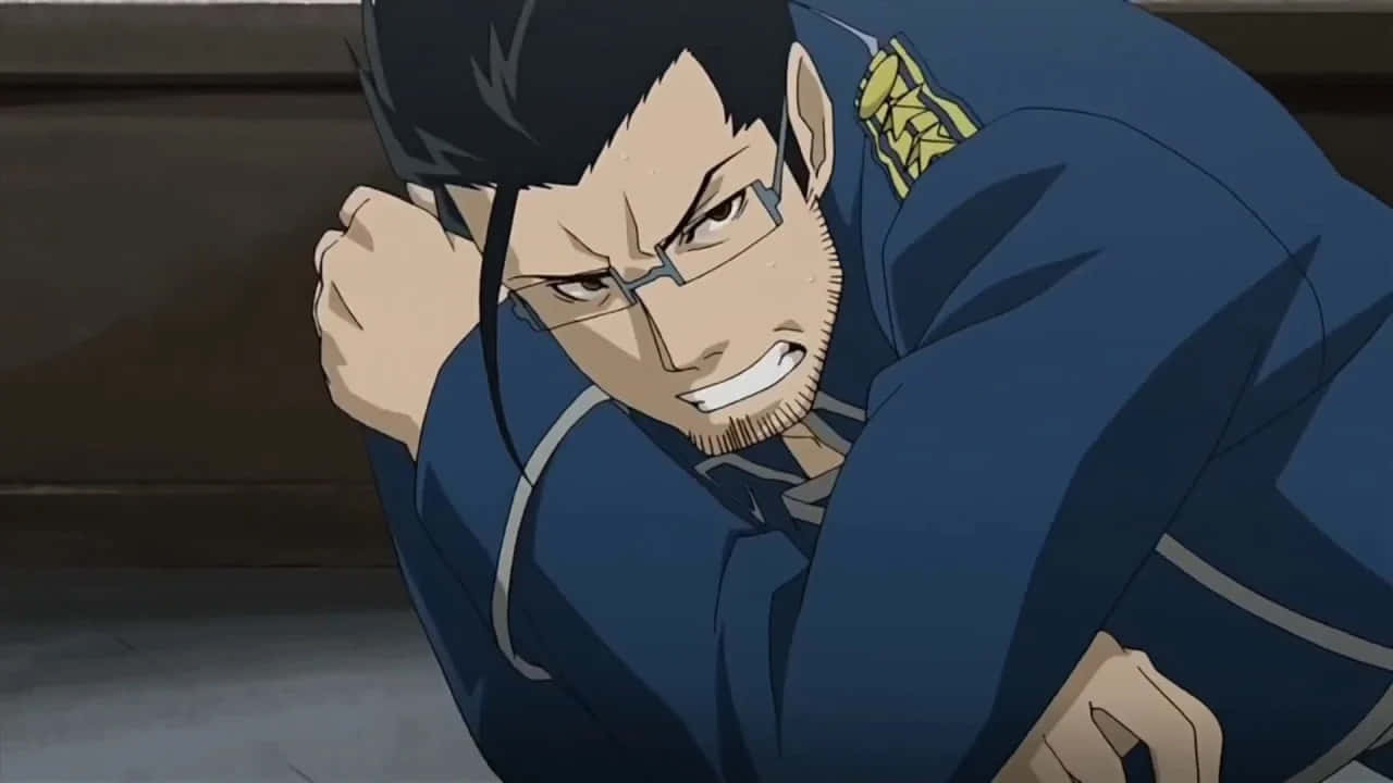 Maes Hughes, blue uniform, anime man, HD Desktop Wallpaper