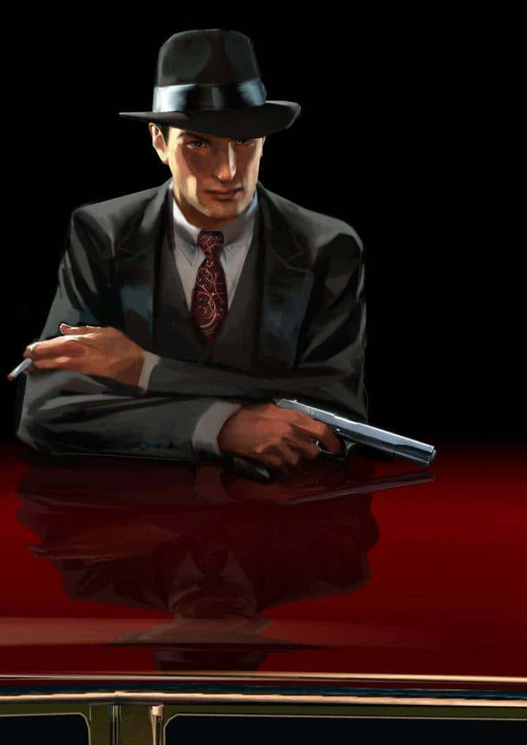 fedora, suit, gun, SD Phone Wallpaper