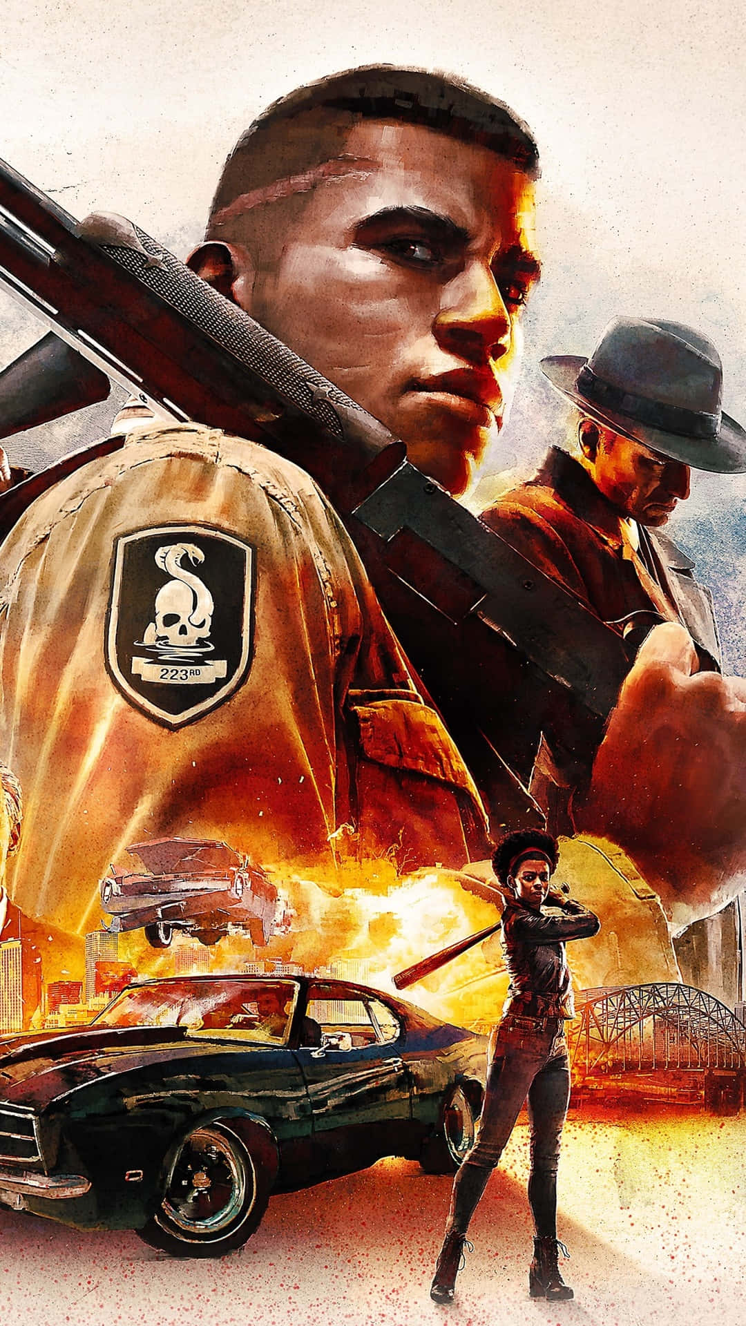 Mafia iPhone, fiery explosions, bridge, Full HD Phone Wallpaper