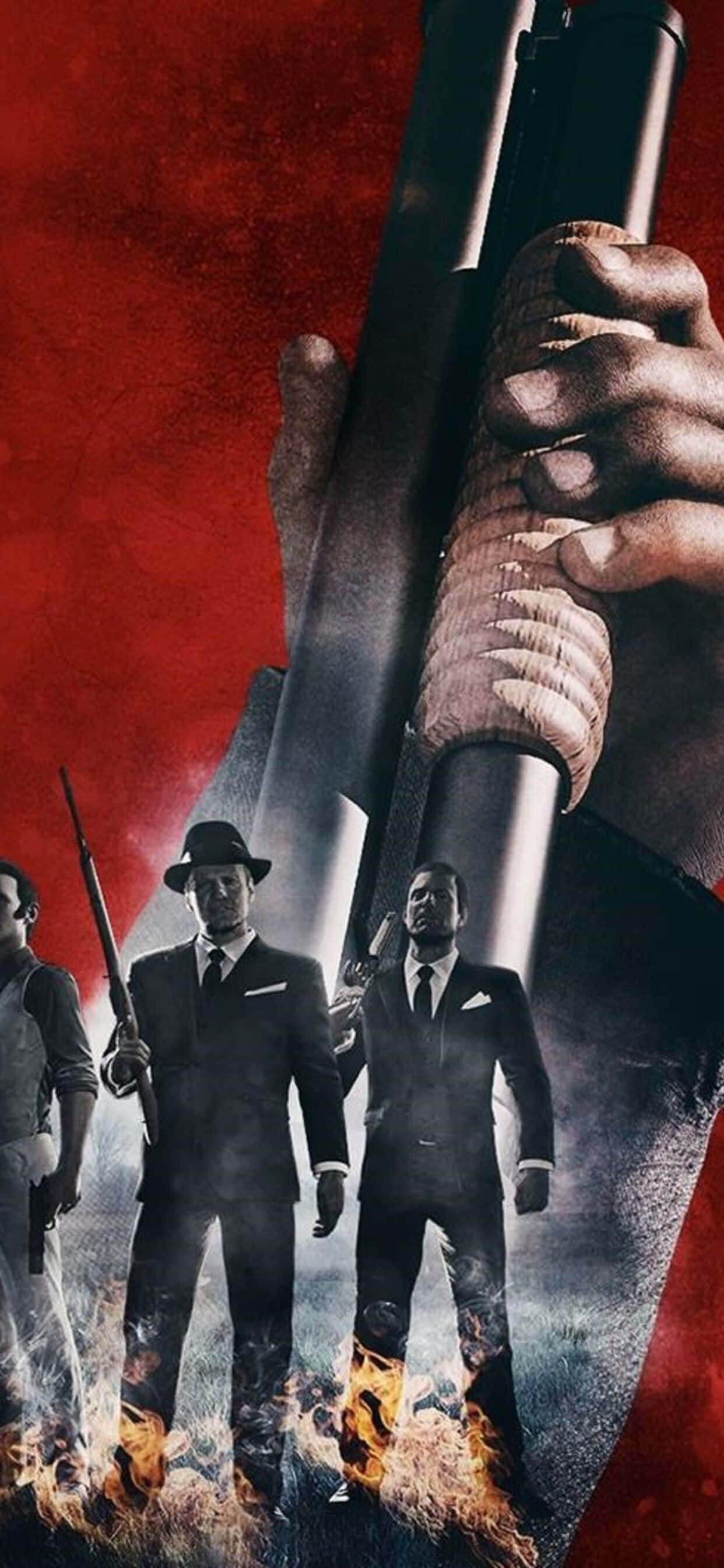 Mafia iPhone, flames, fiery red backdrop, 2K Phone Wallpaper