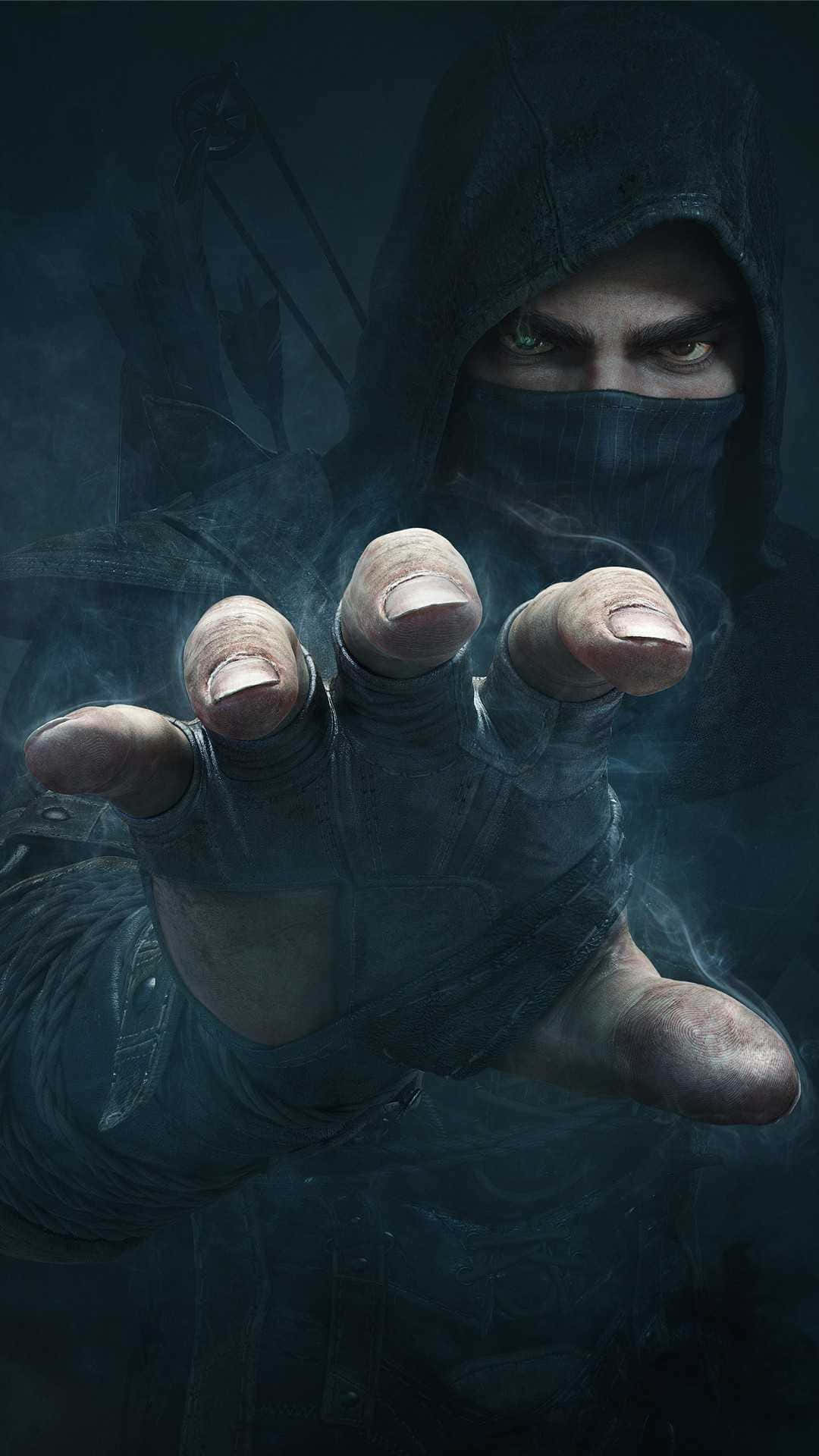 Mafia iPhone, hooded assassin, glowing green eyes, Full HD Phone Wallpaper