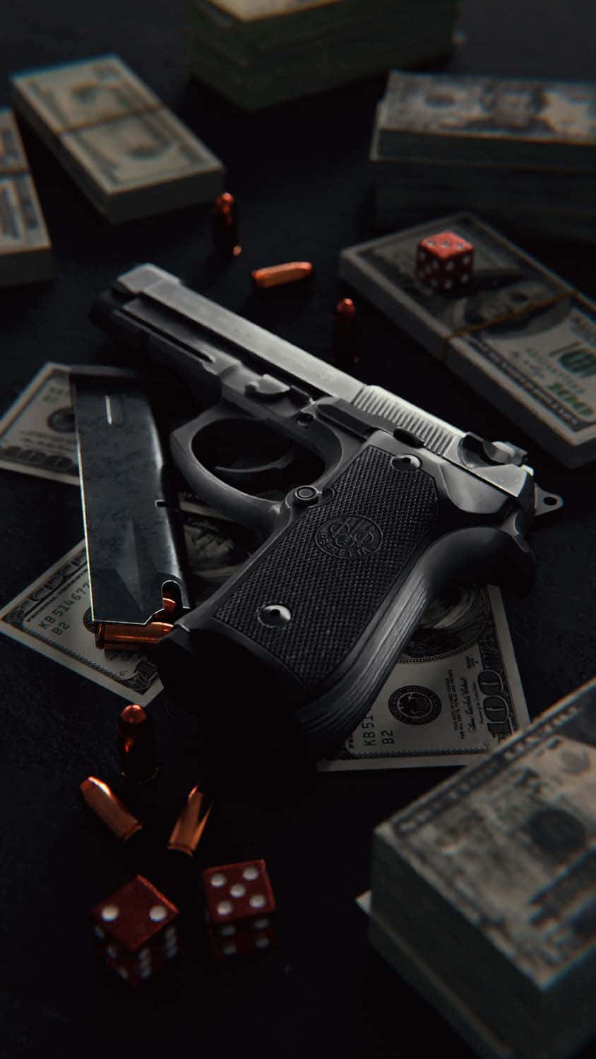 Mafia iPhone, black handgun, stacks of cash, HD Phone Wallpaper