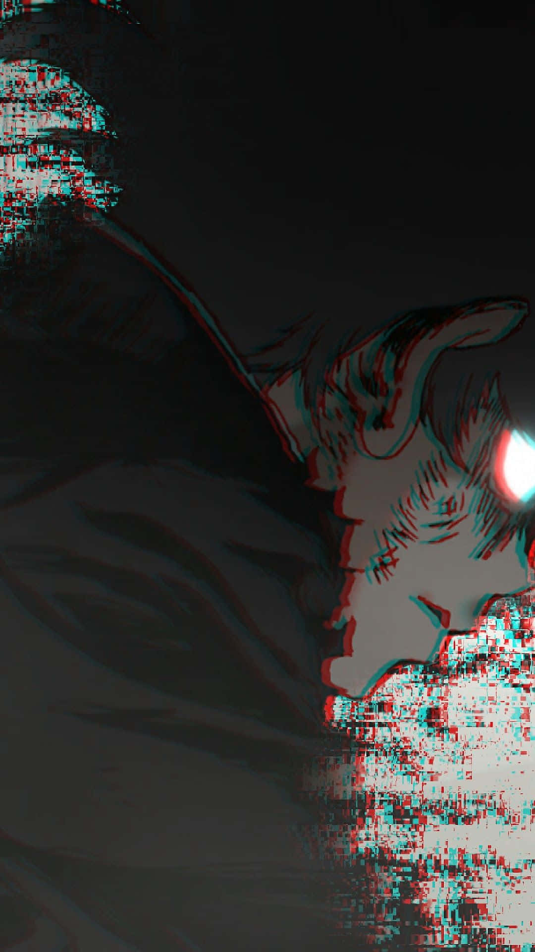 mob psycho, glitch-art, anime character, Full HD Phone Wallpaper