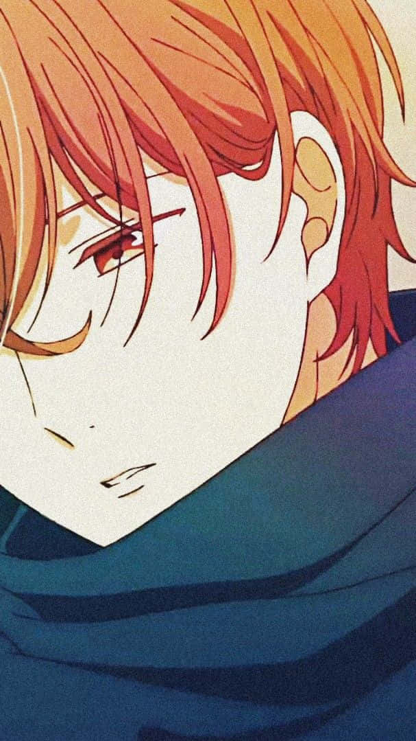 Mafuyu Sato, fiery orange hair, red eyes, SD Phone Wallpaper