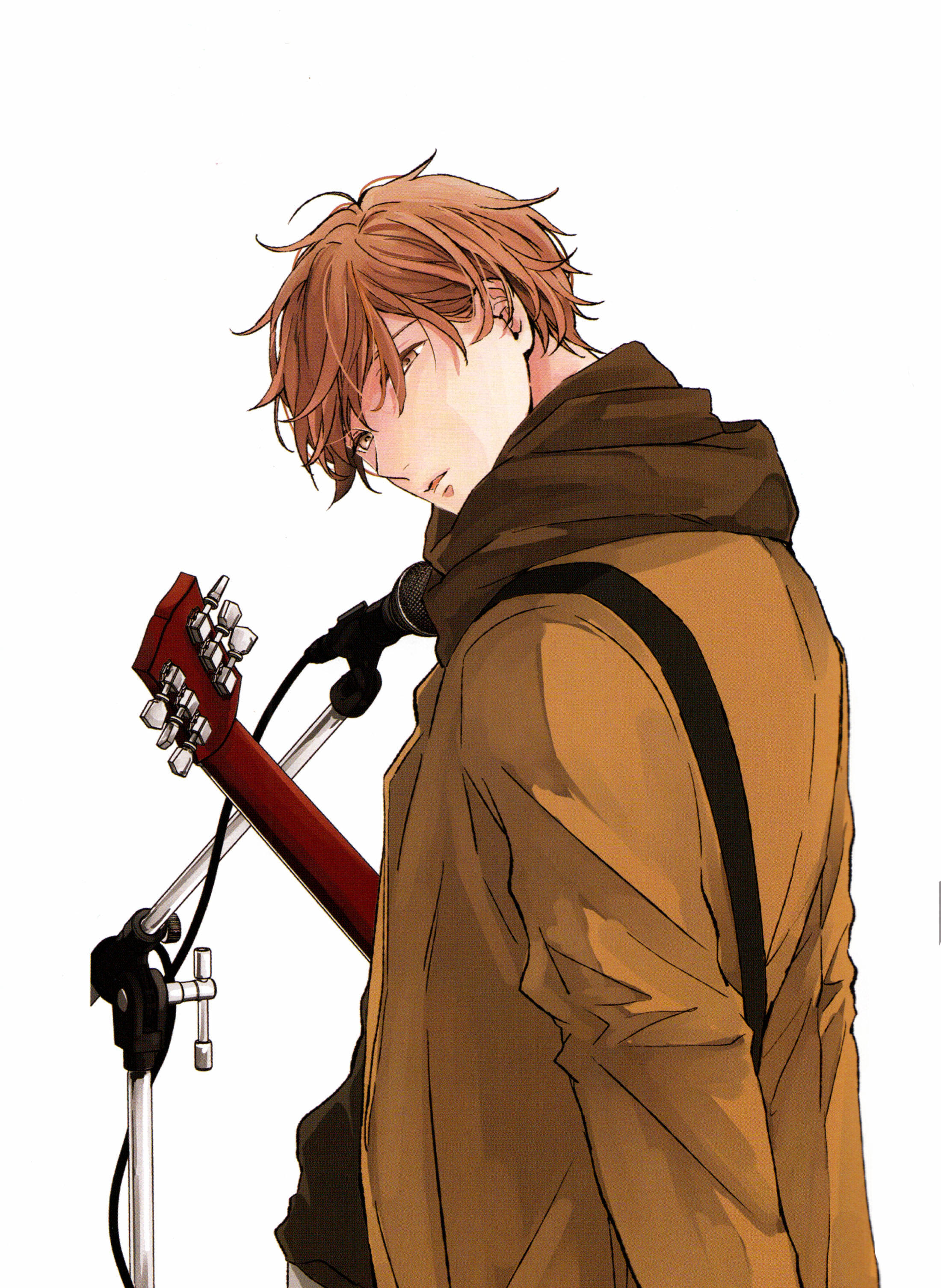 Mafuyu Sato, brown hoodie, red guitar, 2K Phone Wallpaper