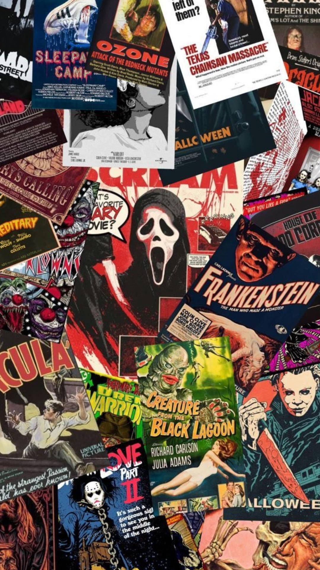 Horror Movie Collage Magazines, vintage horror movie posters, iconic monsters and killers, Full HD Phone Wallpaper
