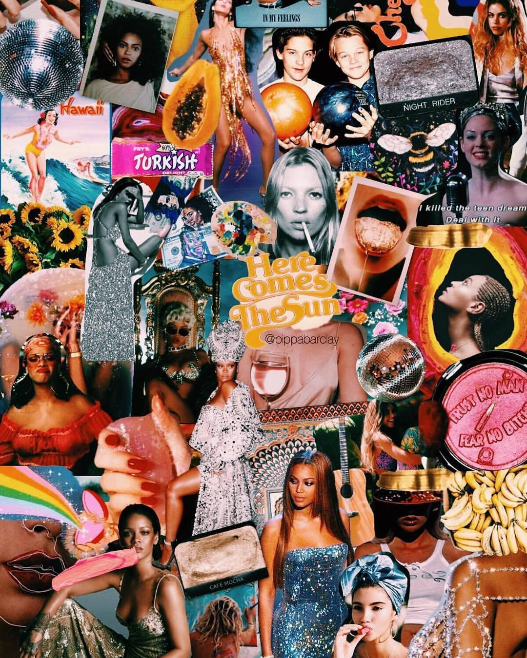 Collage Magazine, disco balls, sunflowers, HD Phone Wallpaper