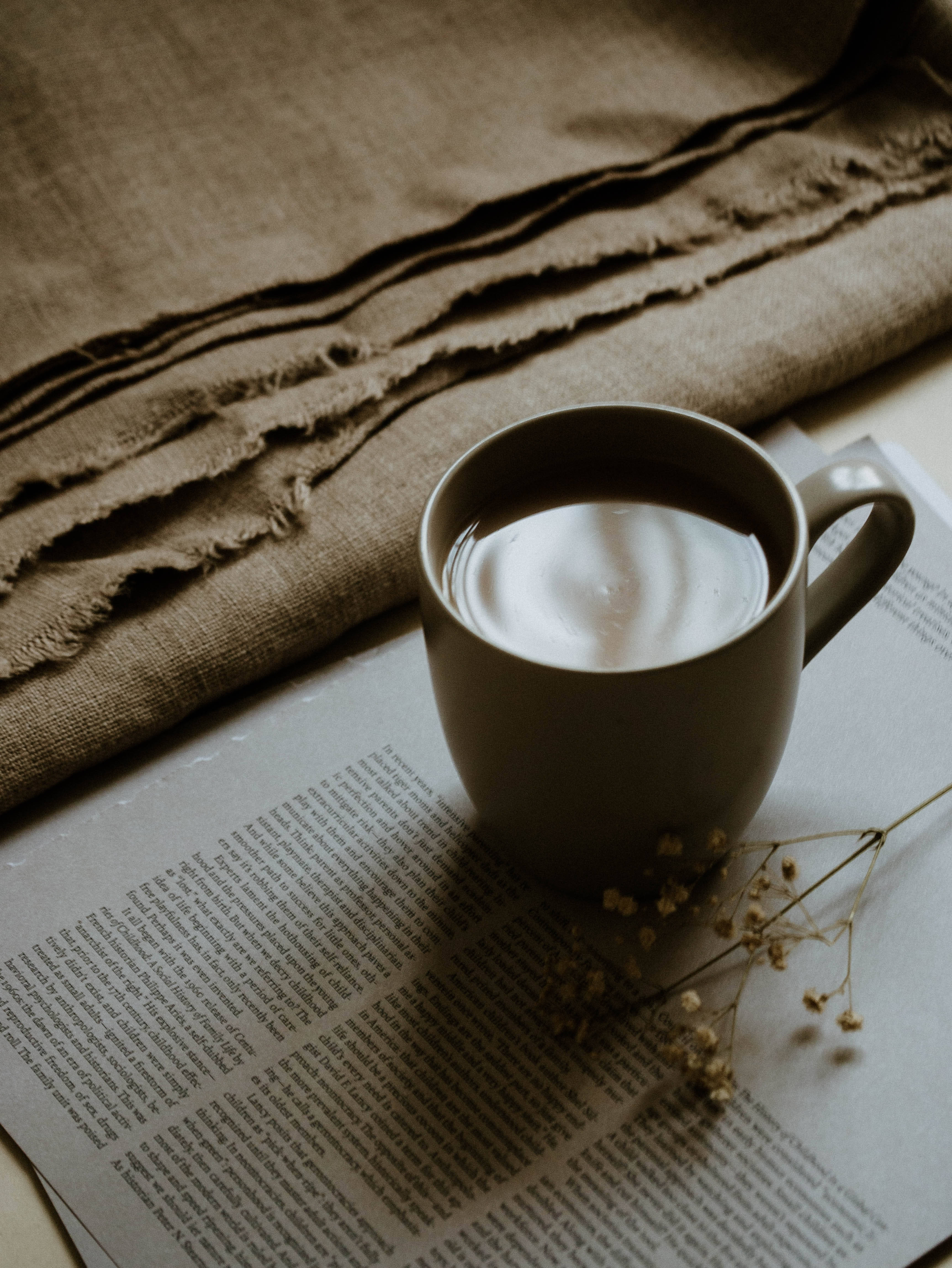 Magazine, cup of coffee, steaming mug of coffee, 4K Phone Wallpaper