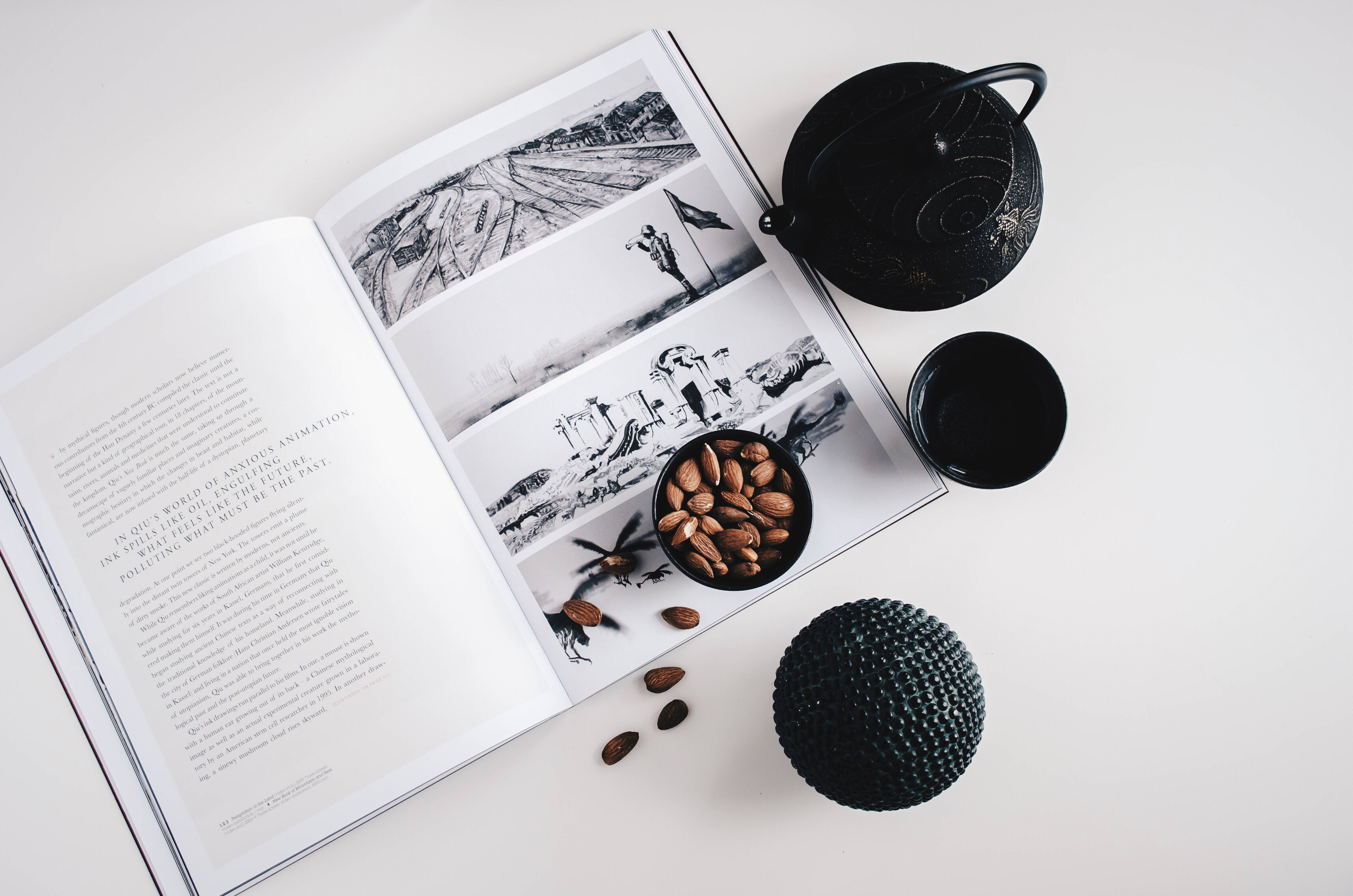 Magazine, black ceramics, black teapot, 4K Desktop Wallpaper