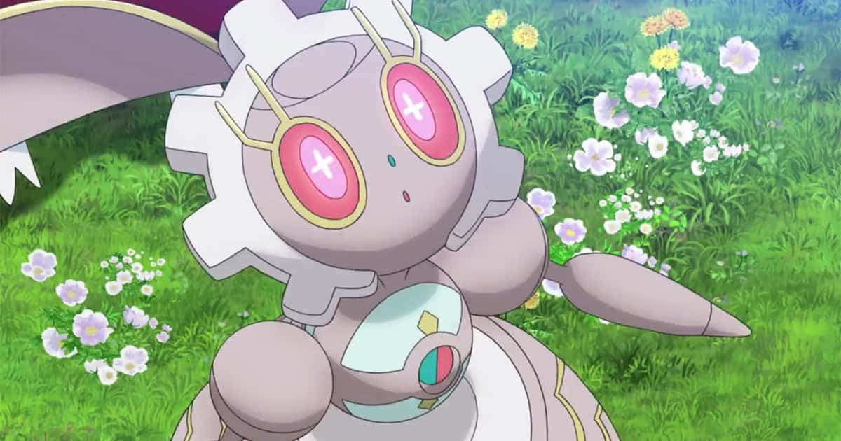 Magearna, garden, pink cross-eyed goggles, SD Desktop Wallpaper
