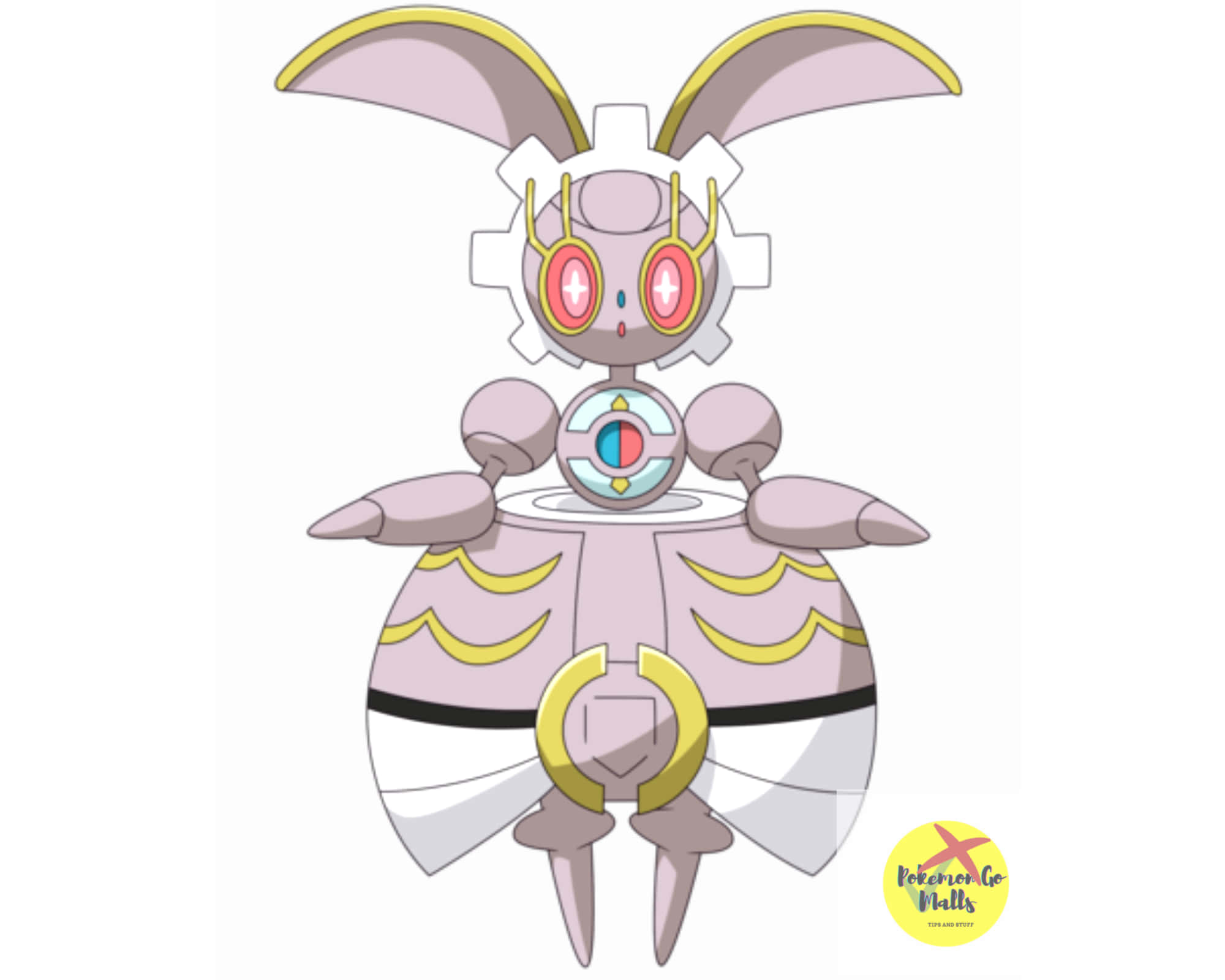 Magearna, pink and gold, glowing red eyes, Full HD Desktop Wallpaper