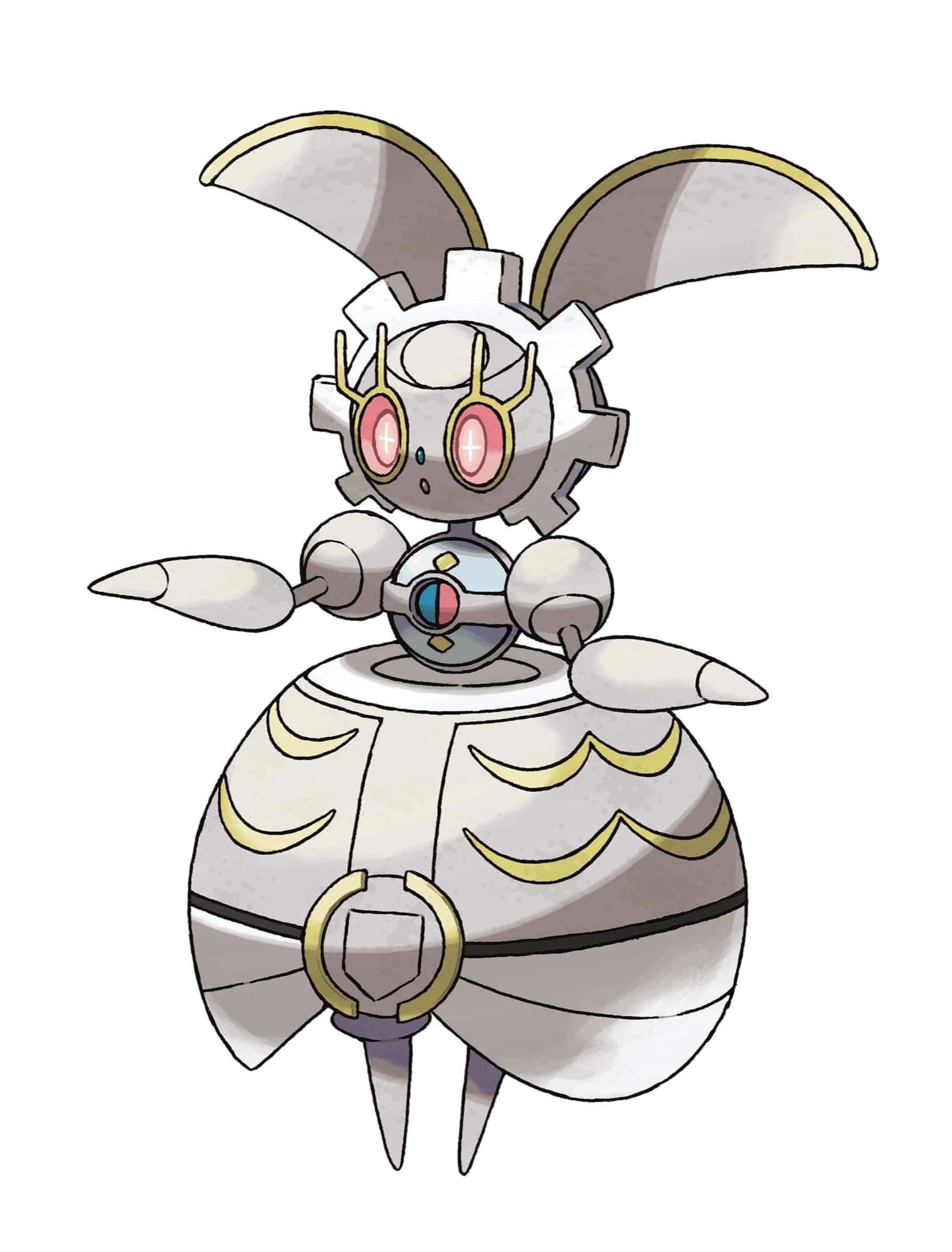 Magearna, silver gear-like ears, glowing pink eyes, Full HD Phone Wallpaper