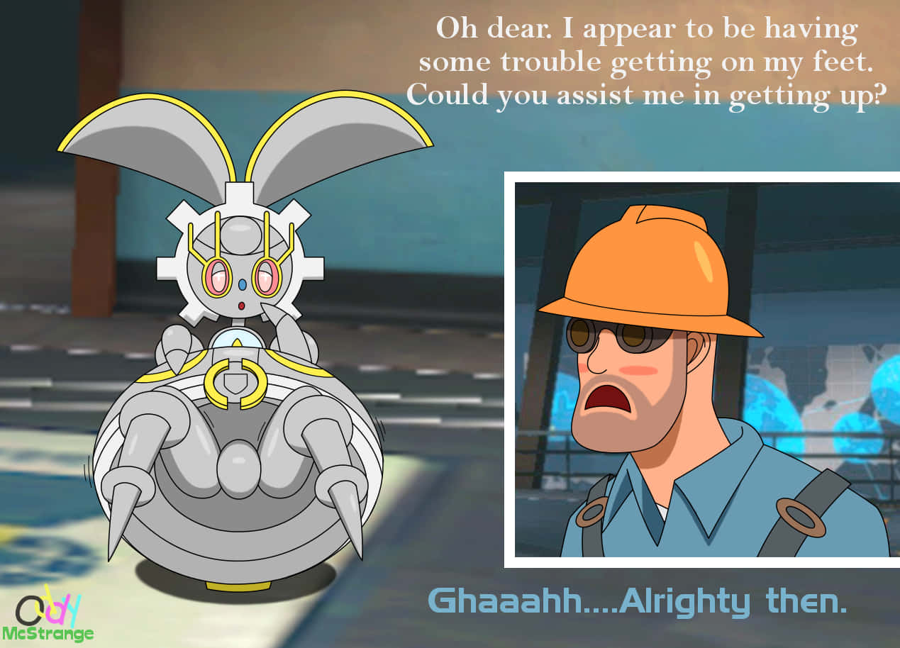 Magearna, bunny ears, cartoon robot, SD Desktop Wallpaper