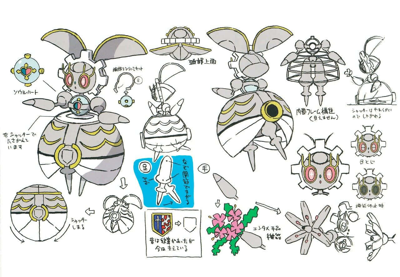 Magearna, mechanical rabbit-like creature, concept art sheet, HD Desktop Wallpaper