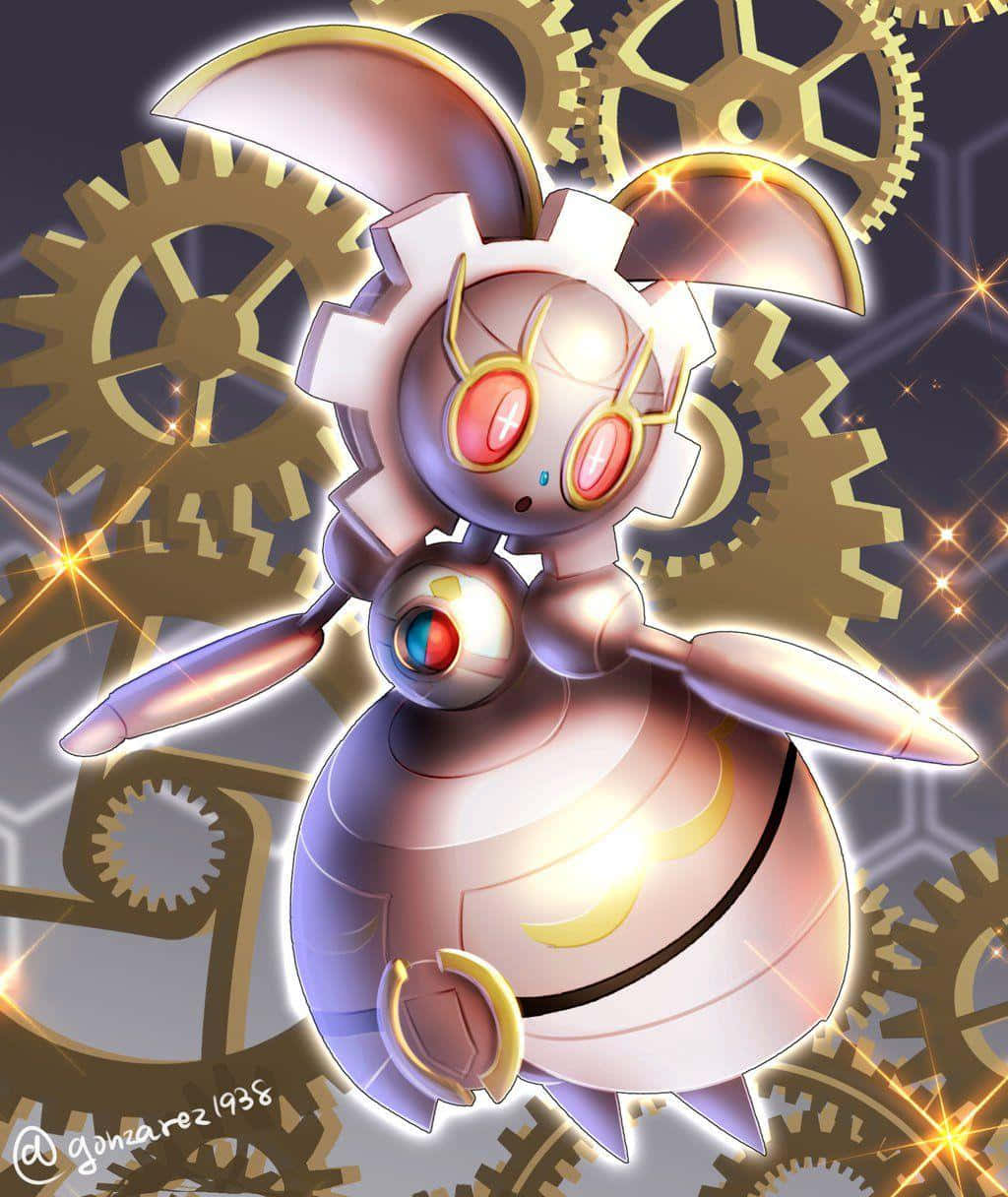 Magearna, red eyes, golden gears, SD Phone Wallpaper