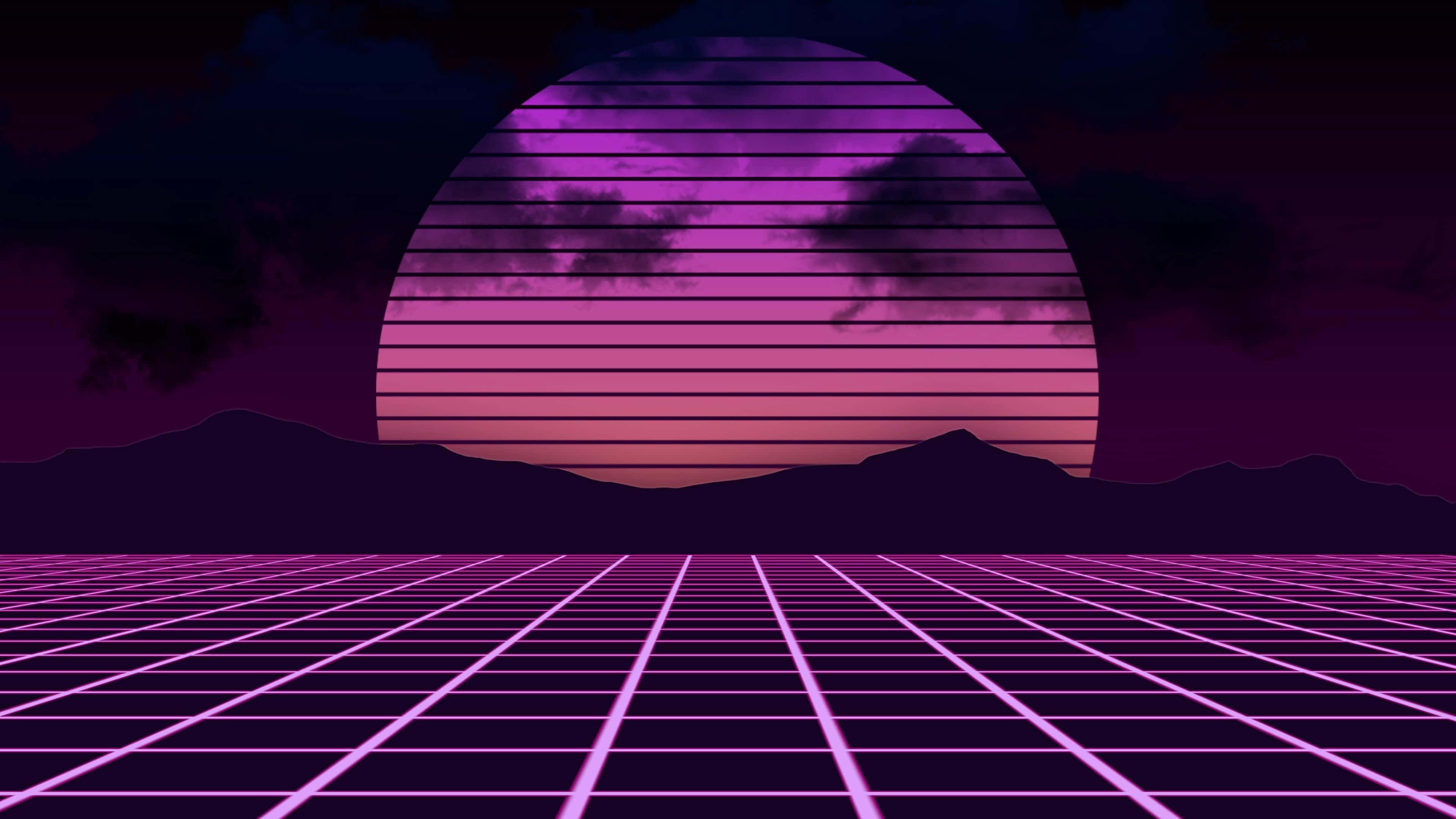 magenta sunset, neon purple sunset, horizontal stripes, 4K Desktop Wallpaper