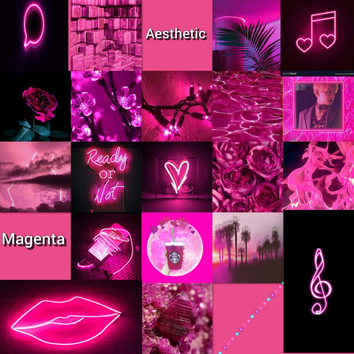 Magenta Aesthetic, neon signs, roses, SD Desktop Wallpaper