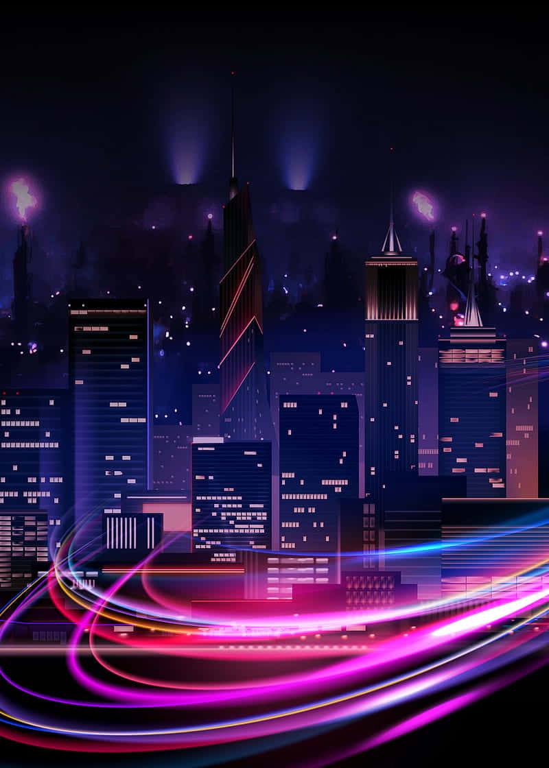 Magenta, Neon, Cityscape, SD Phone Wallpaper