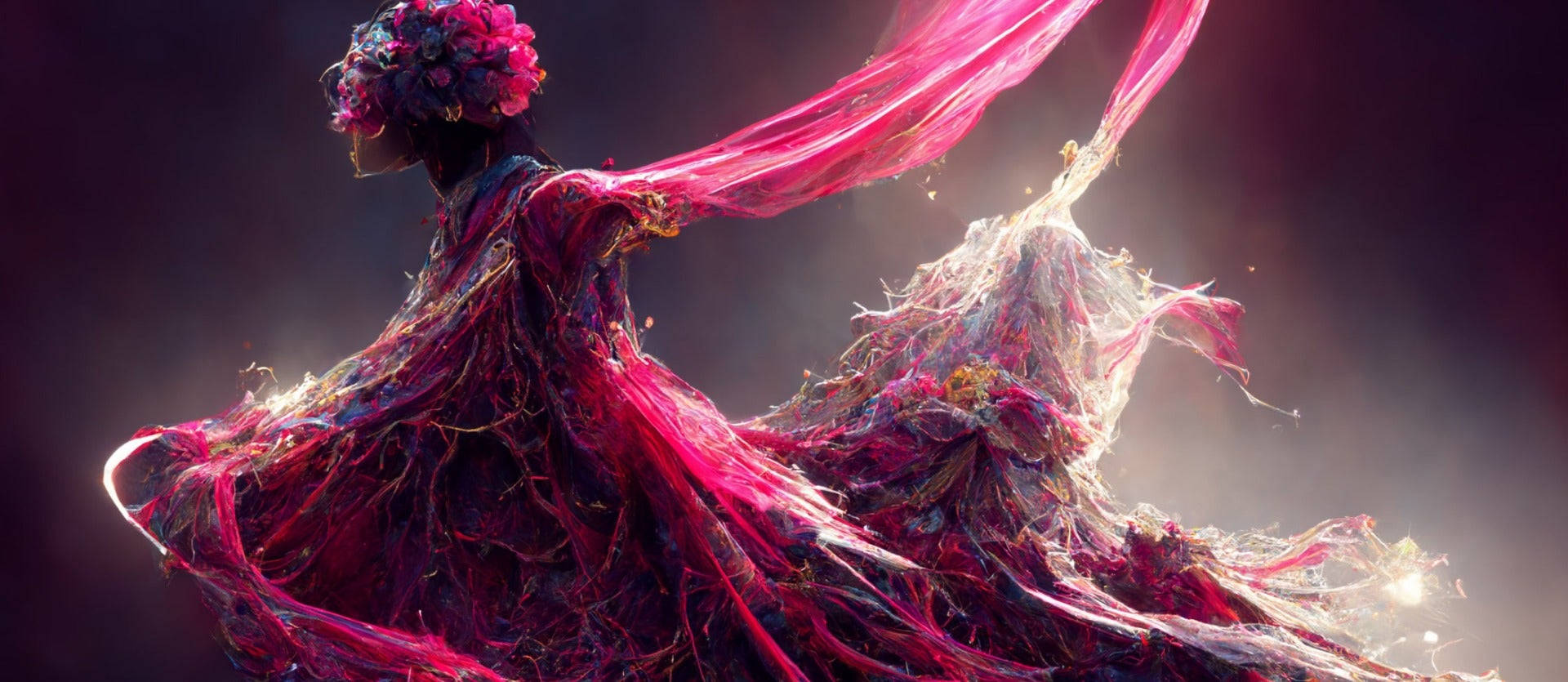 Magenta, flowing pink gown, flowers, Full HD Desktop Wallpaper