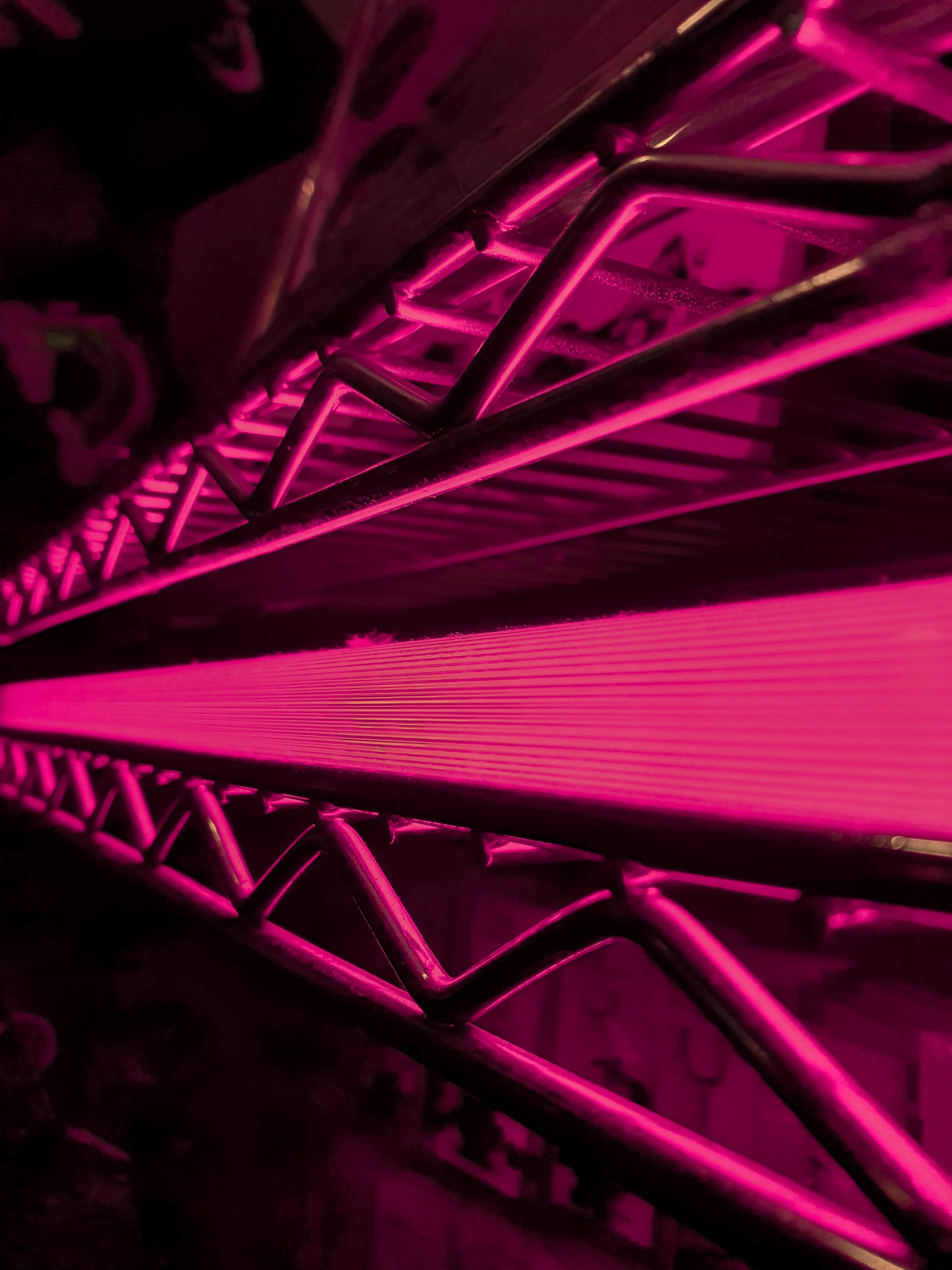 magenta lights, metal truss structure, intense magenta light, 4K Phone Wallpaper