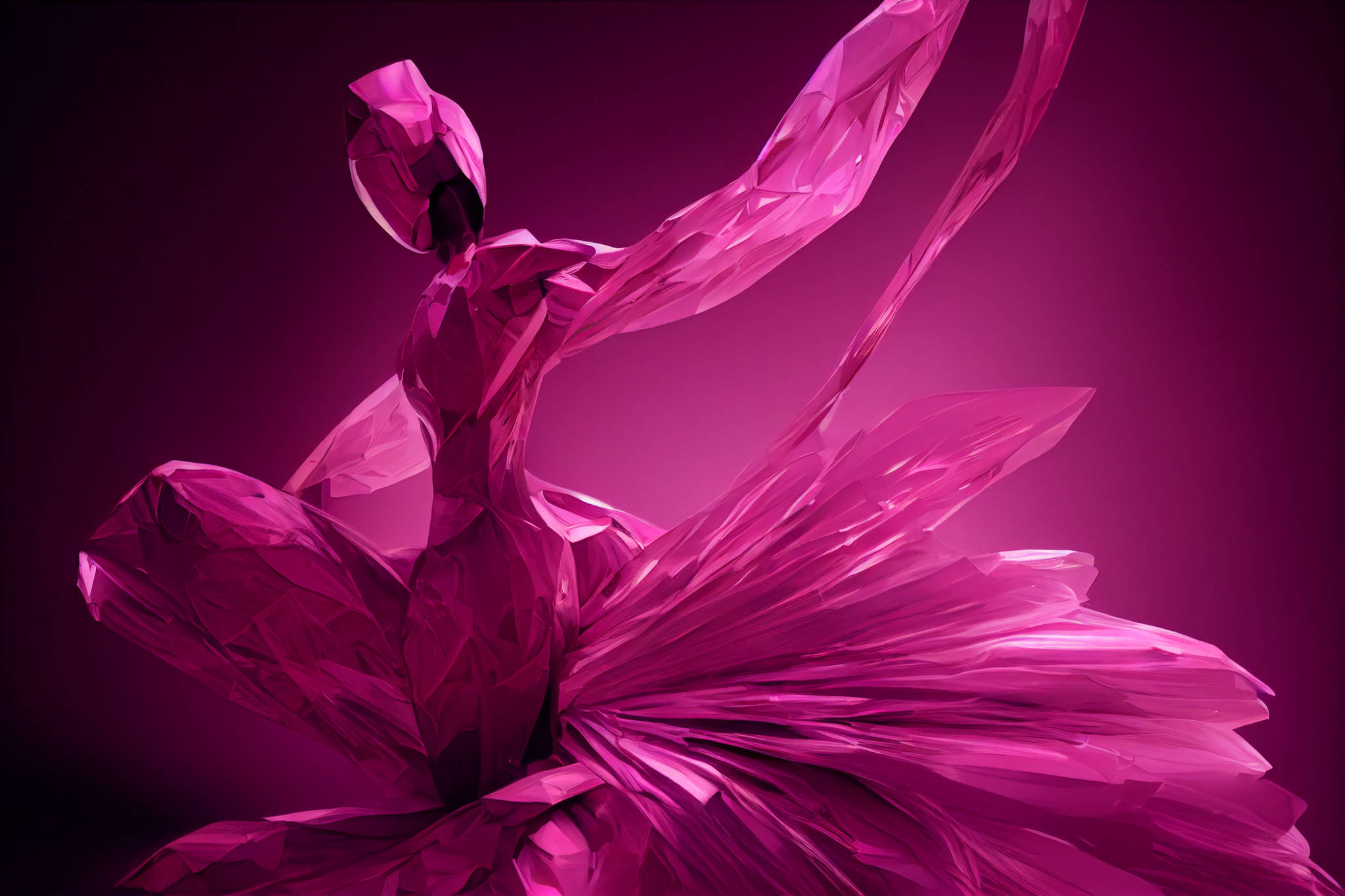 crystalline pink dancer, geometric gown, deep magenta gradient background, Full HD Desktop Wallpaper