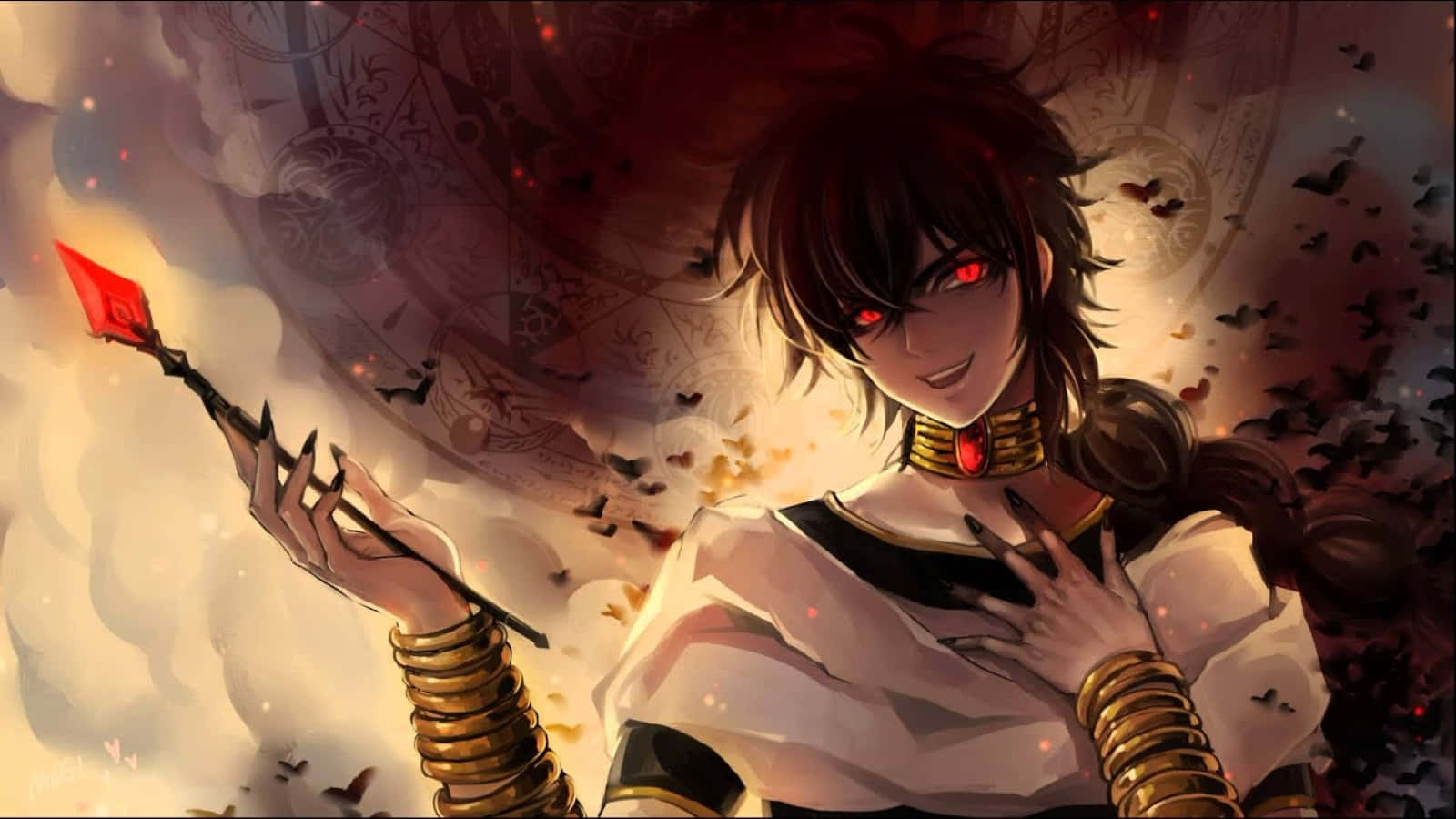 Judar, glowing red eyes, red-tipped staff, HD Desktop Wallpaper