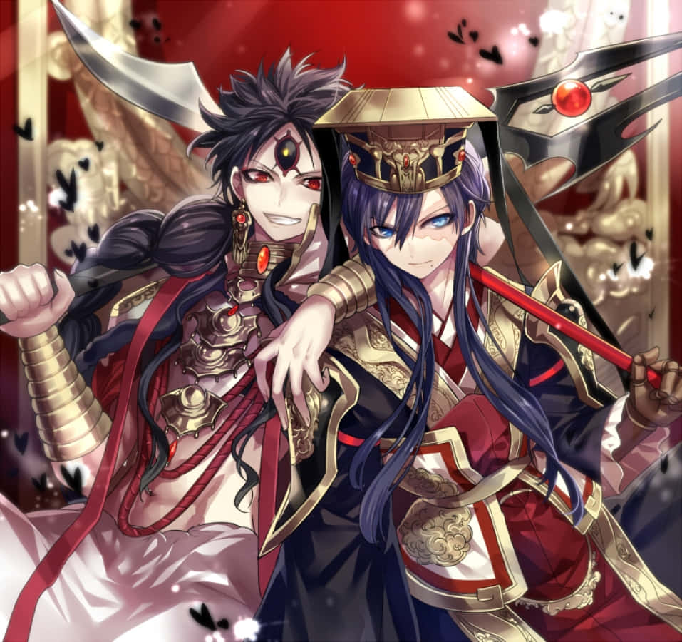 Magi Judar, red and gold armor, dramatic red and gold backdrop, SD Desktop Wallpaper