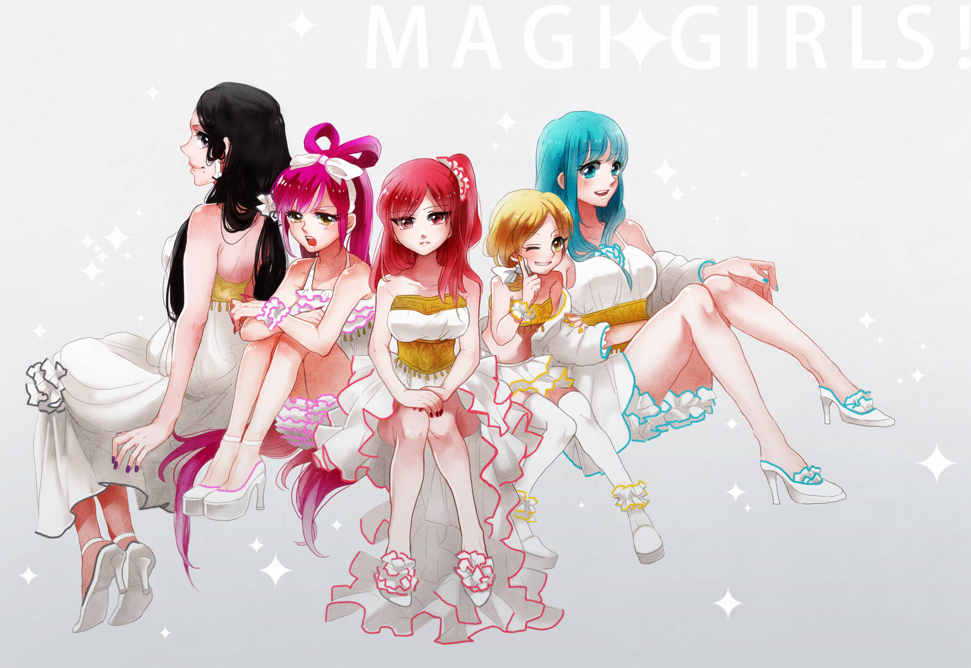 Magi The Kingdom Of Magic, anime-style magi girls, white frilly dresses, Full HD Desktop Wallpaper